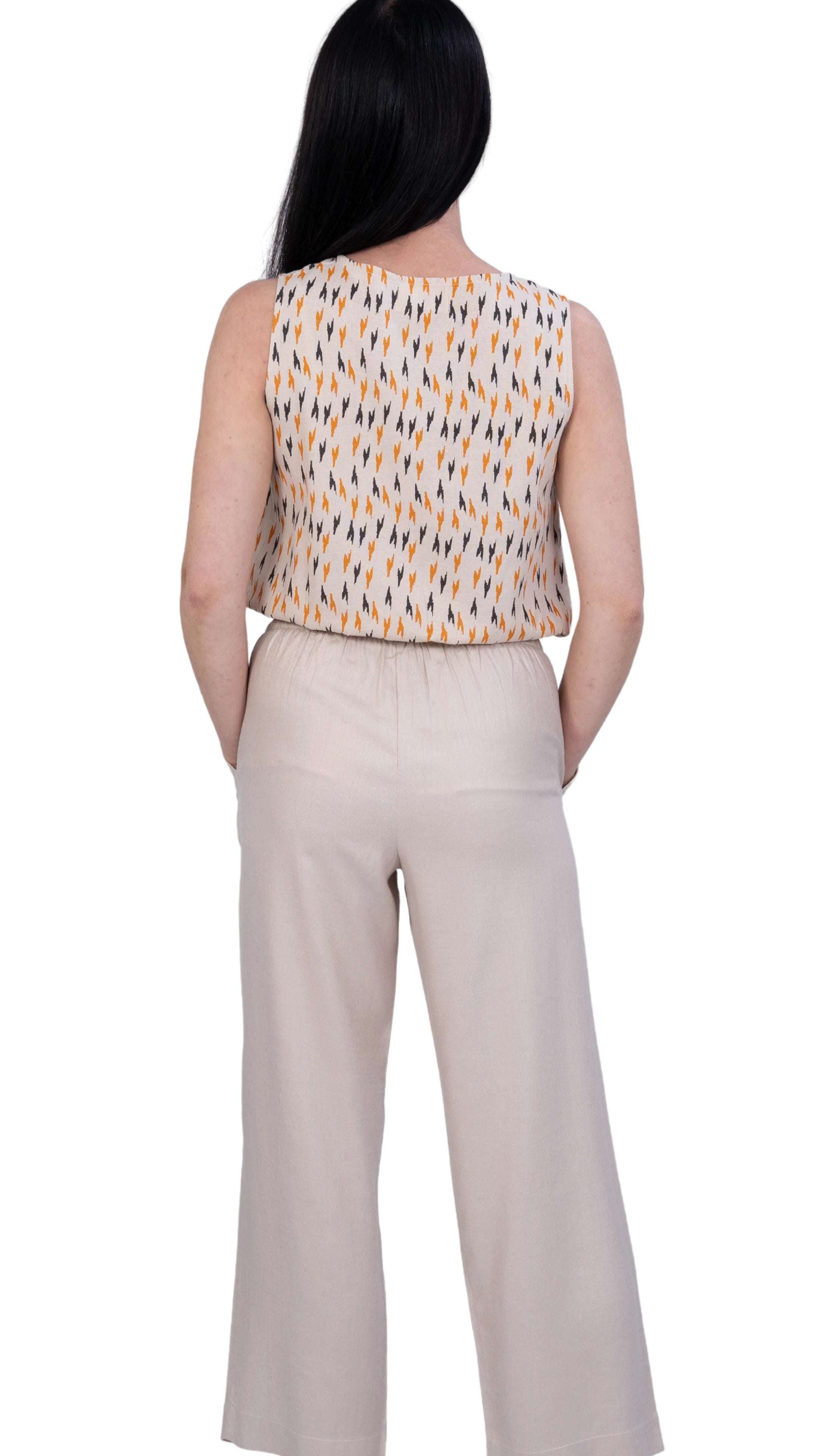 relaxed fit linen cotton jumpsuit UK back view
