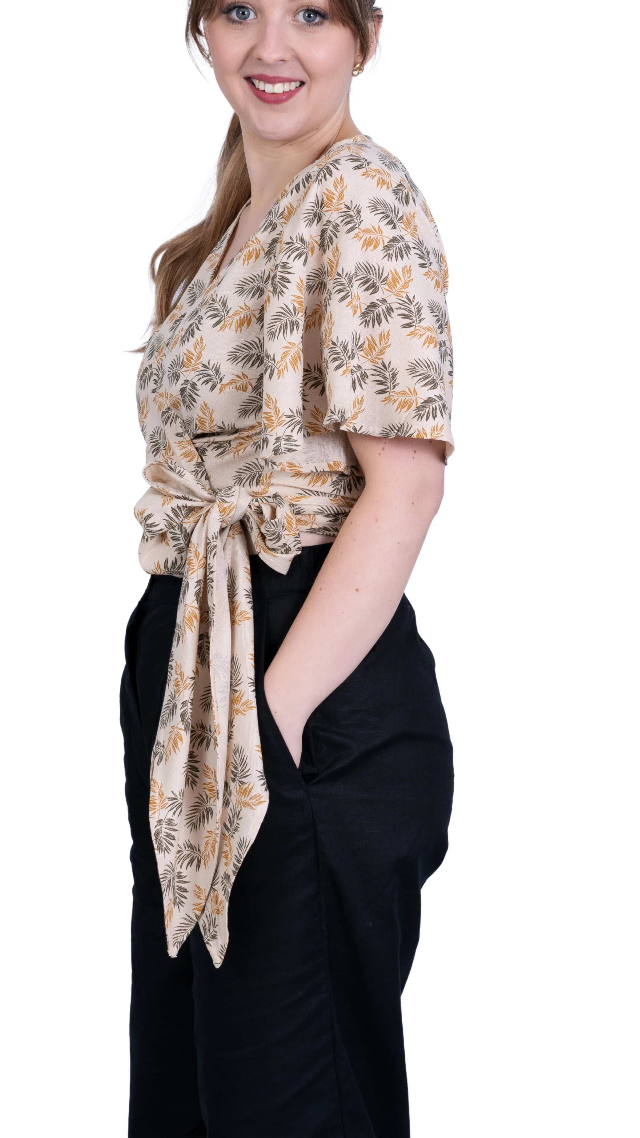 Biscuit Bliss Eco - Friendly Wrap Top | Sustainable Women's Tops - TopsKaree