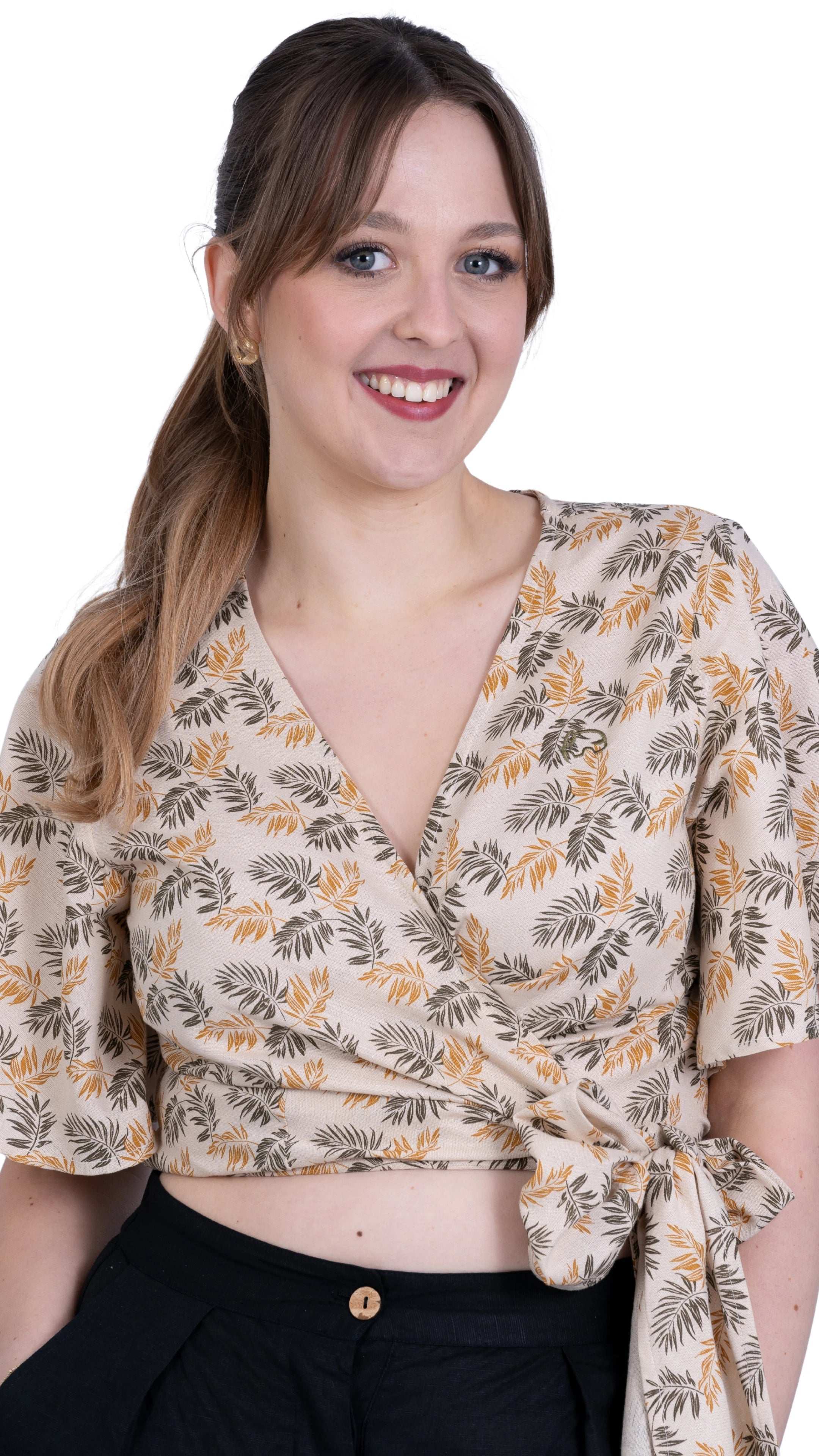 Biscuit Bliss Eco - Friendly Wrap Top | Sustainable Women's Tops - TopsKaree