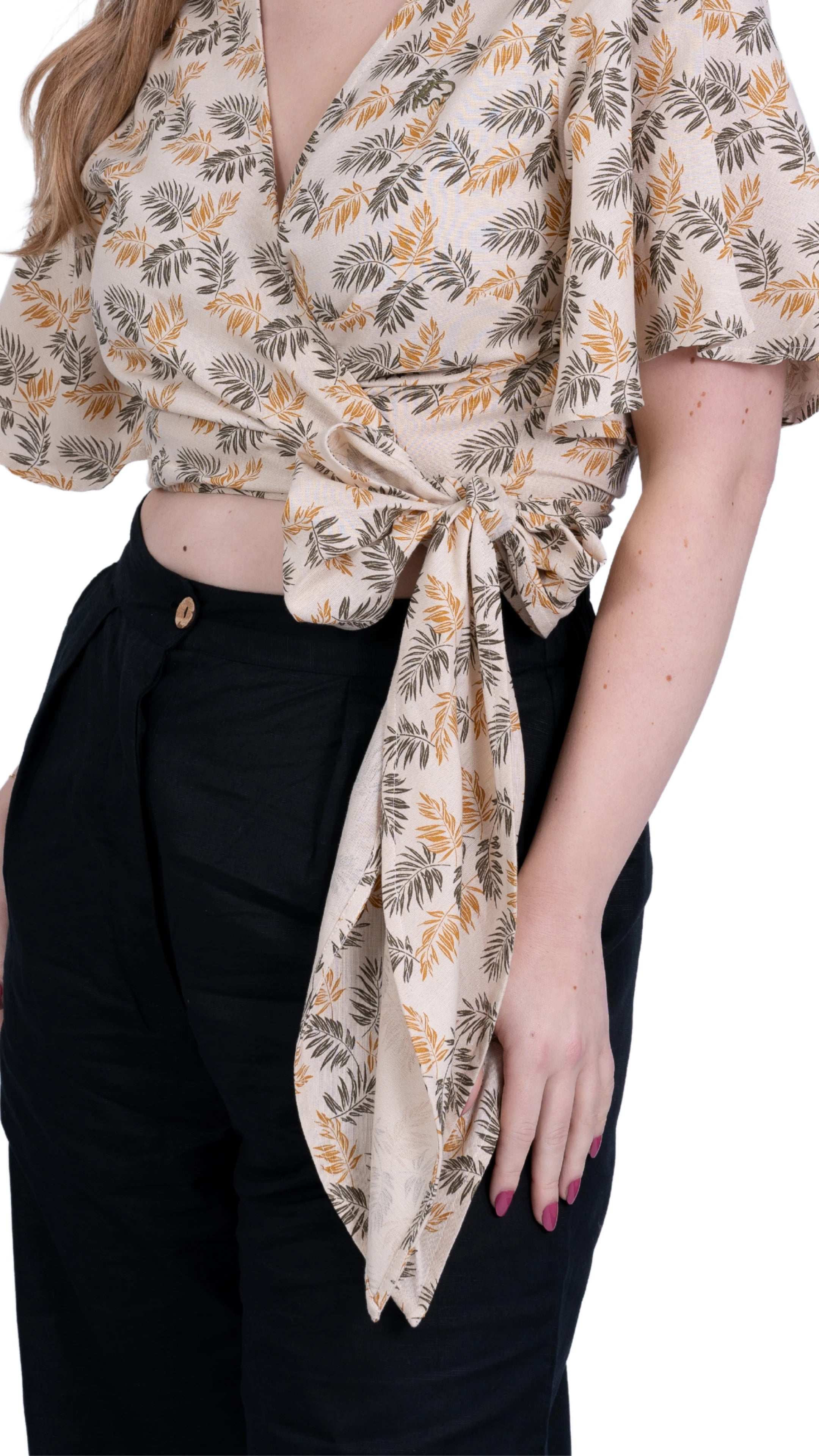 Biscuit Bliss Eco - Friendly Wrap Top | Sustainable Women's Tops - TopsKaree