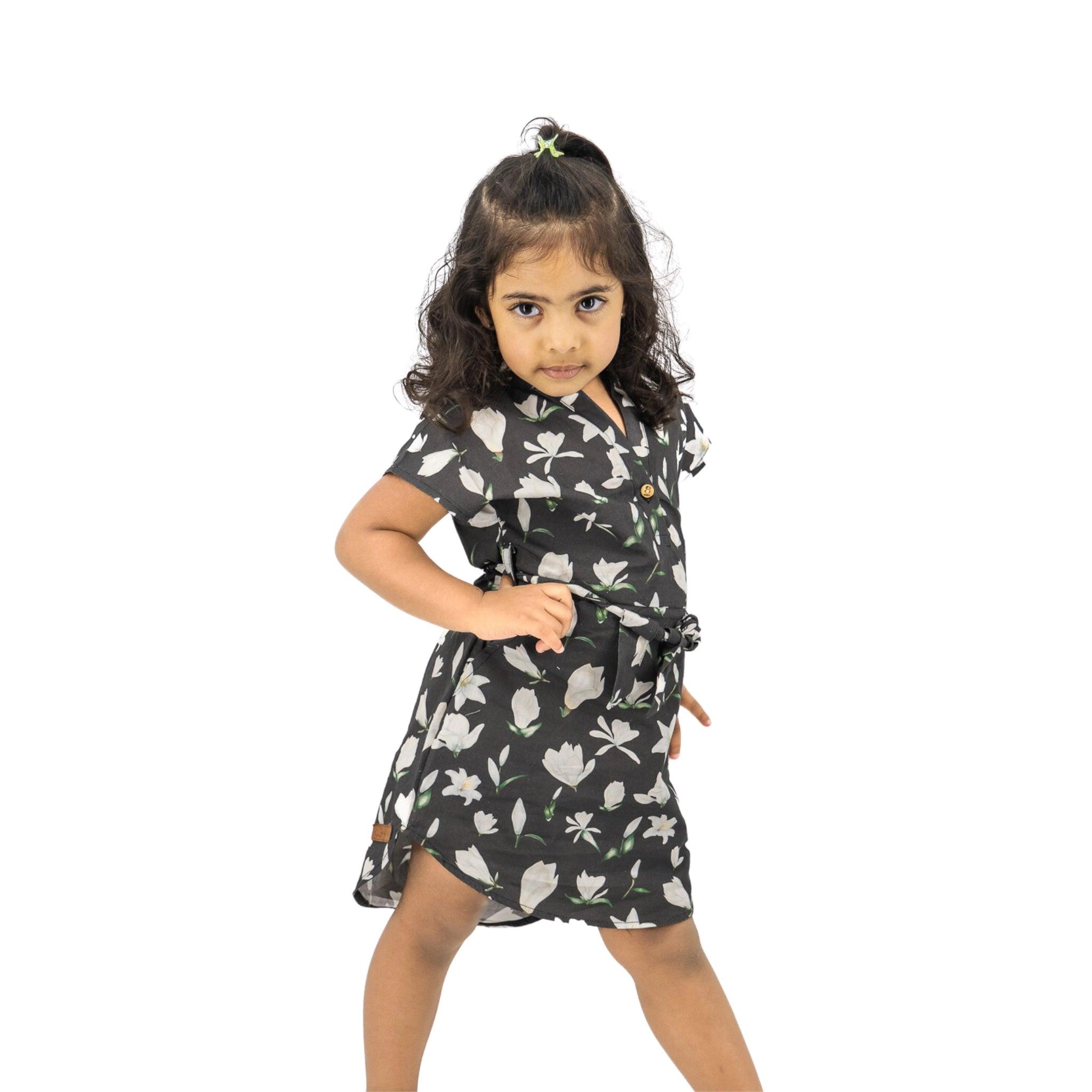 Black Lilly Blossom Cotton Shirt Dress - DressKaree