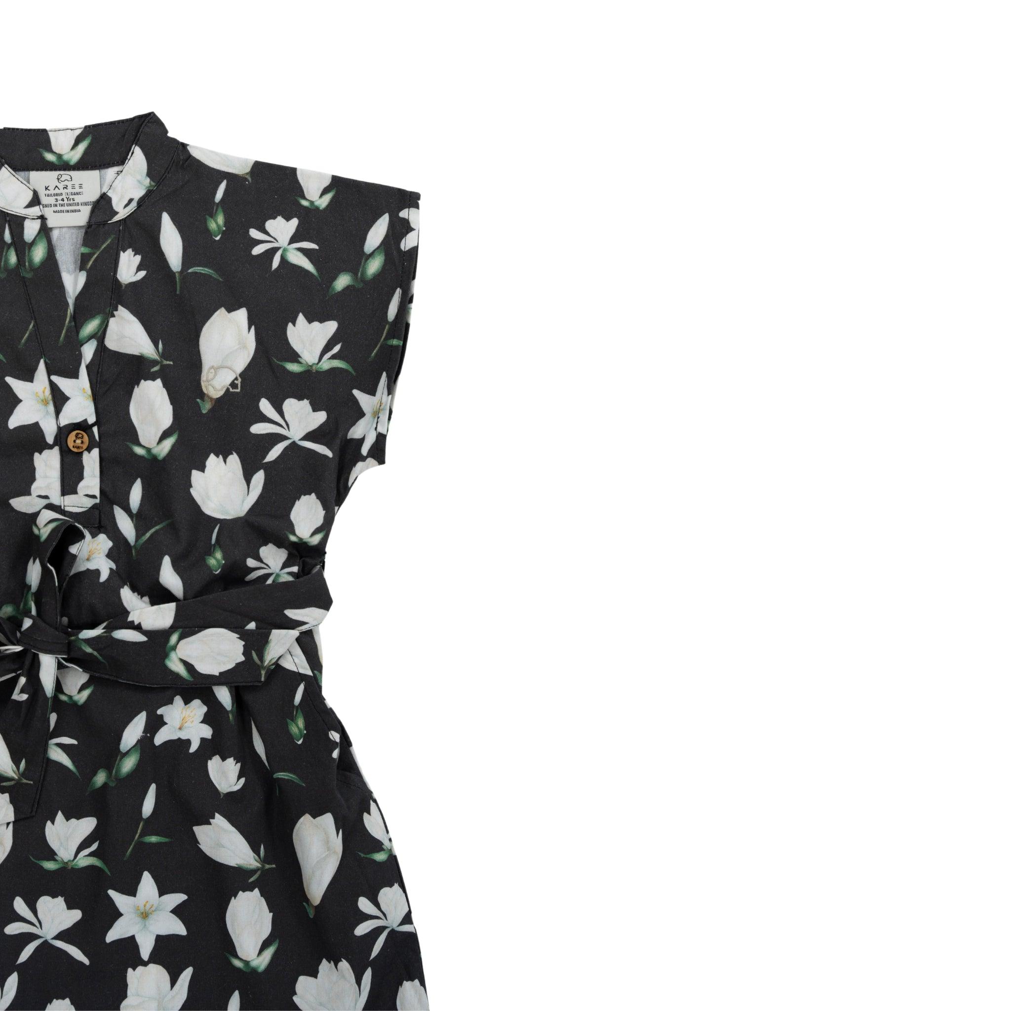 Black Lilly Blossom Cotton Shirt Dress - DressKaree