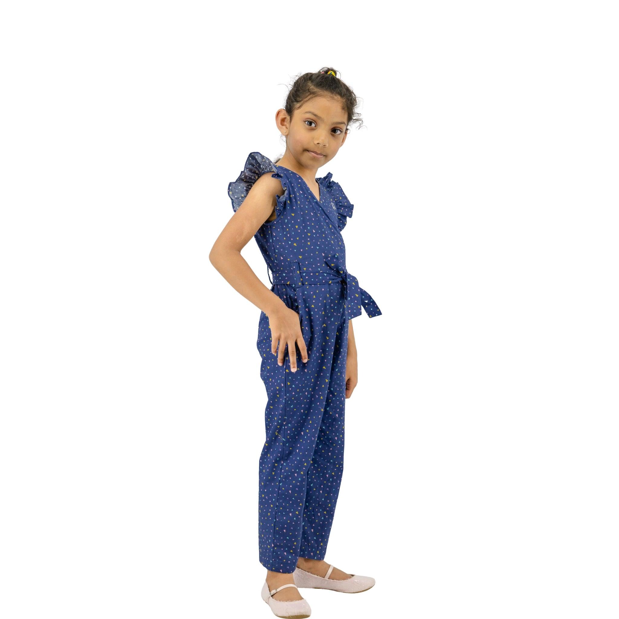 Estate Blue Cotton Jumpsuit for girls - JumpsuitsKaree