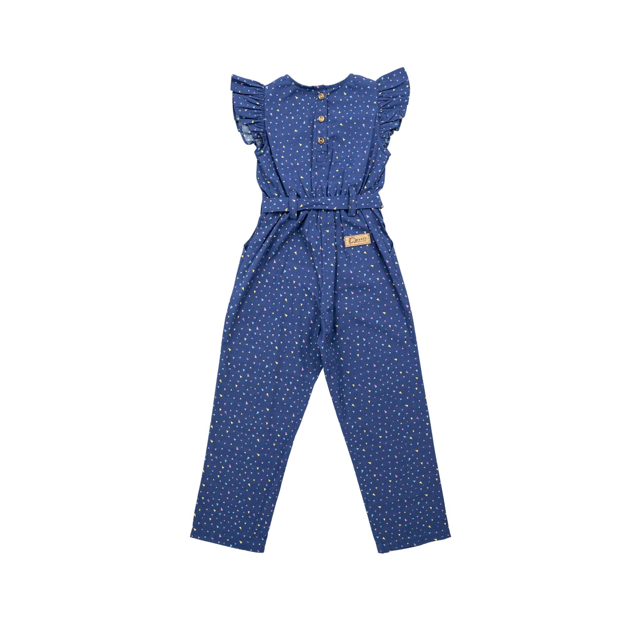 Estate Blue Cotton Jumpsuit for girls - JumpsuitsKaree