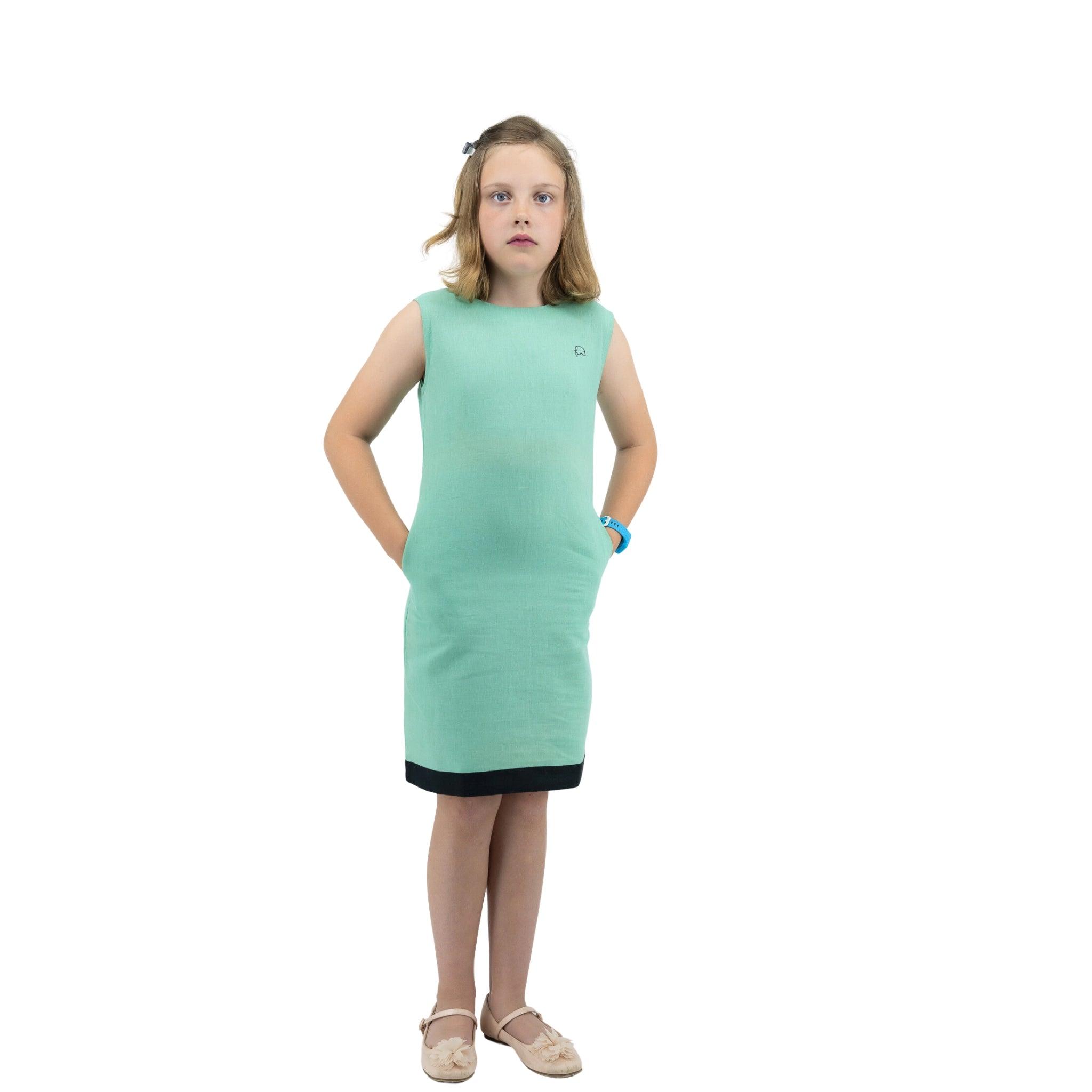 Ethically Made Magic: Neptune Green Linen Cotton Frock - DressKaree