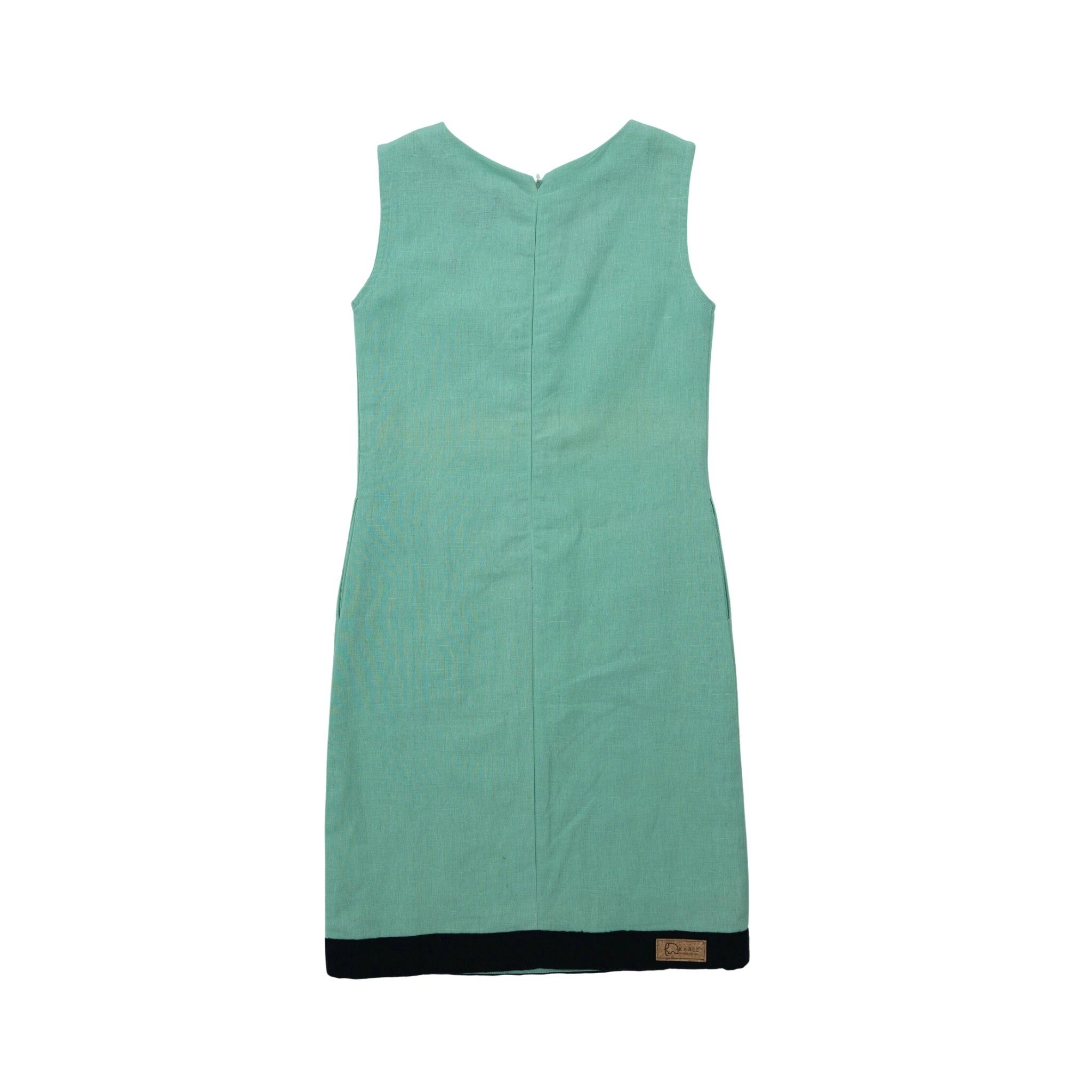 Ethically Made Magic: Neptune Green Linen Cotton Frock - DressKaree