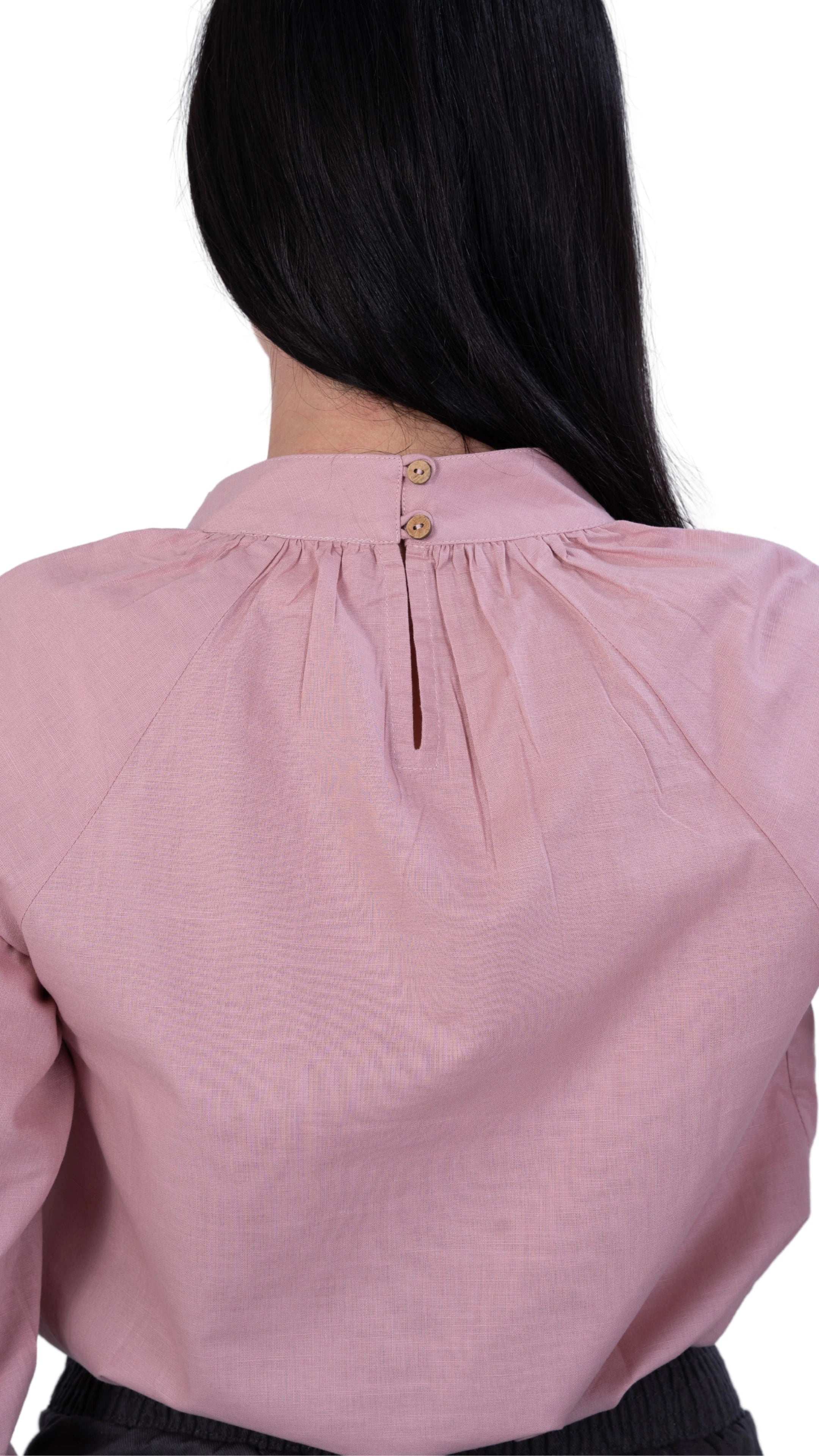 Flamingo Rose 3/4 Sleeve Linen Top | Sustainable Women's Top | KAREE - TopsKaree