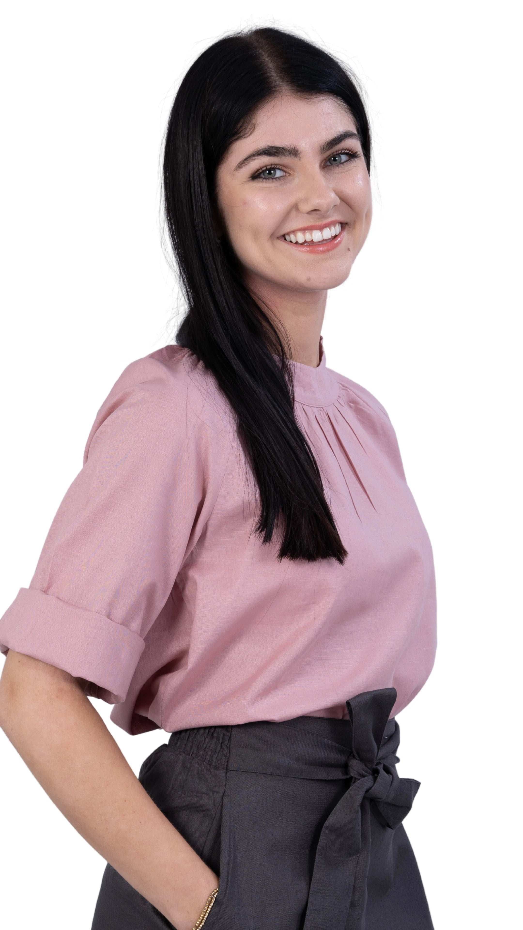 Flamingo Rose 3/4 Sleeve Linen Top | Sustainable Women's Top | KAREE - TopsKaree