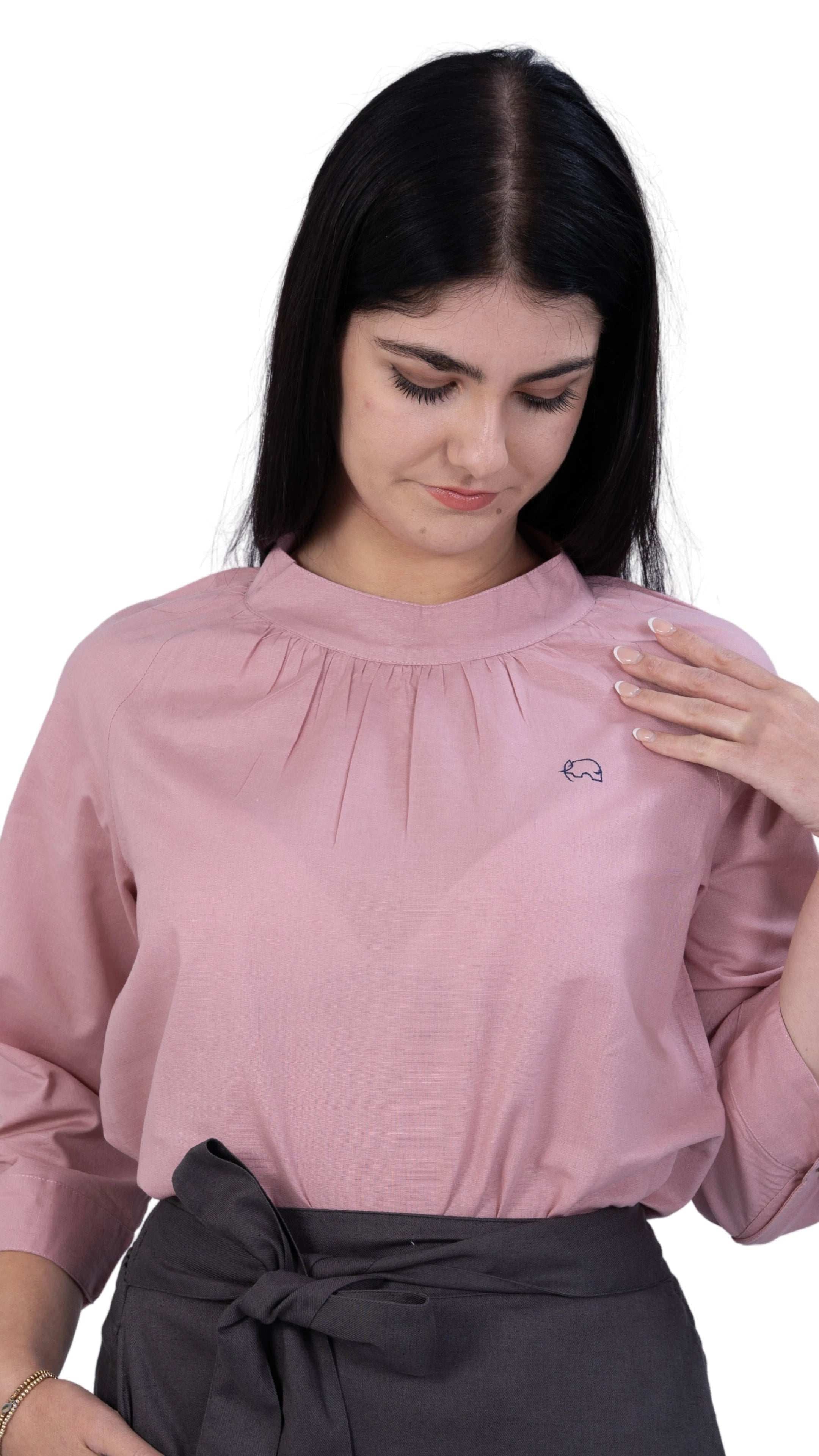 Flamingo Rose 3/4 Sleeve Linen Top | Sustainable Women's Top | KAREE - TopsKaree