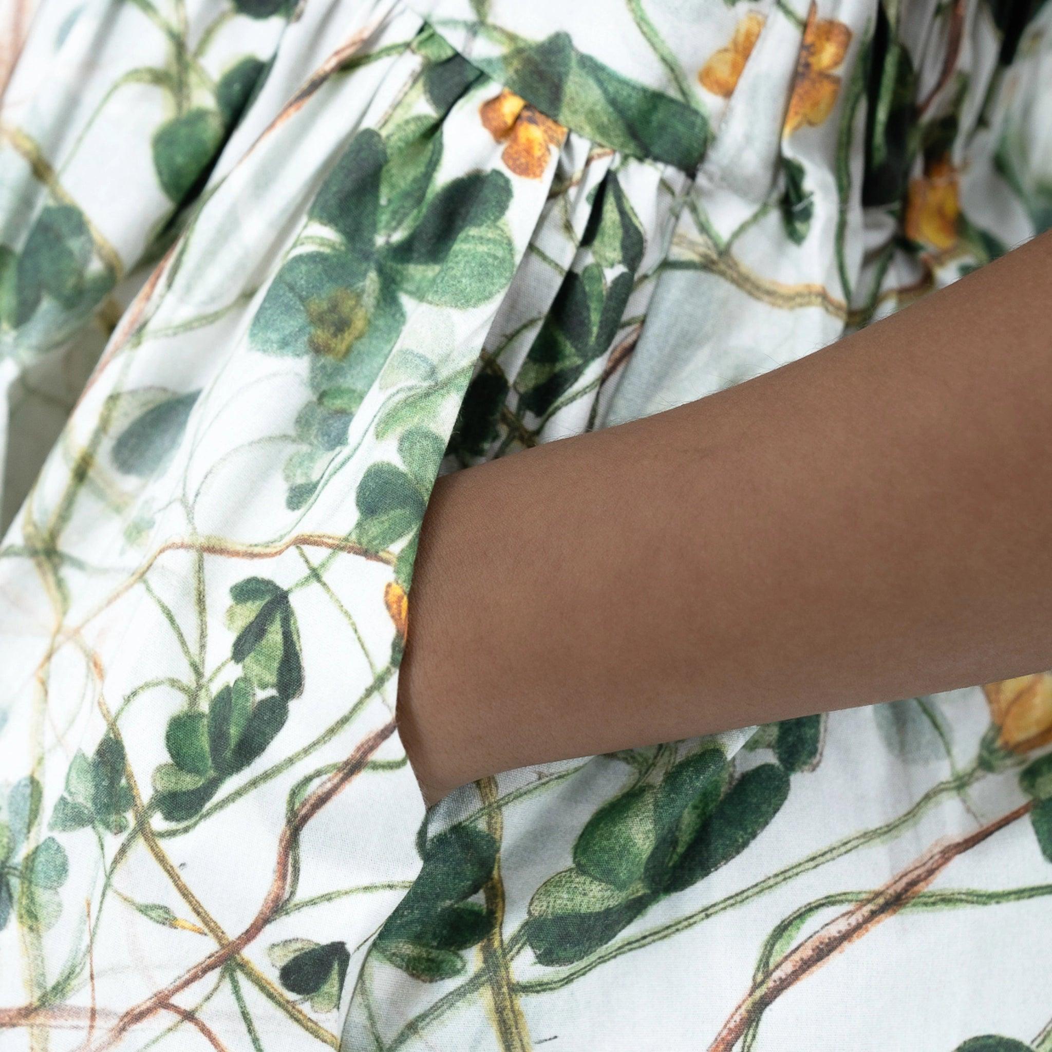 Green Floral Cotton Dress for Girls - DressKaree