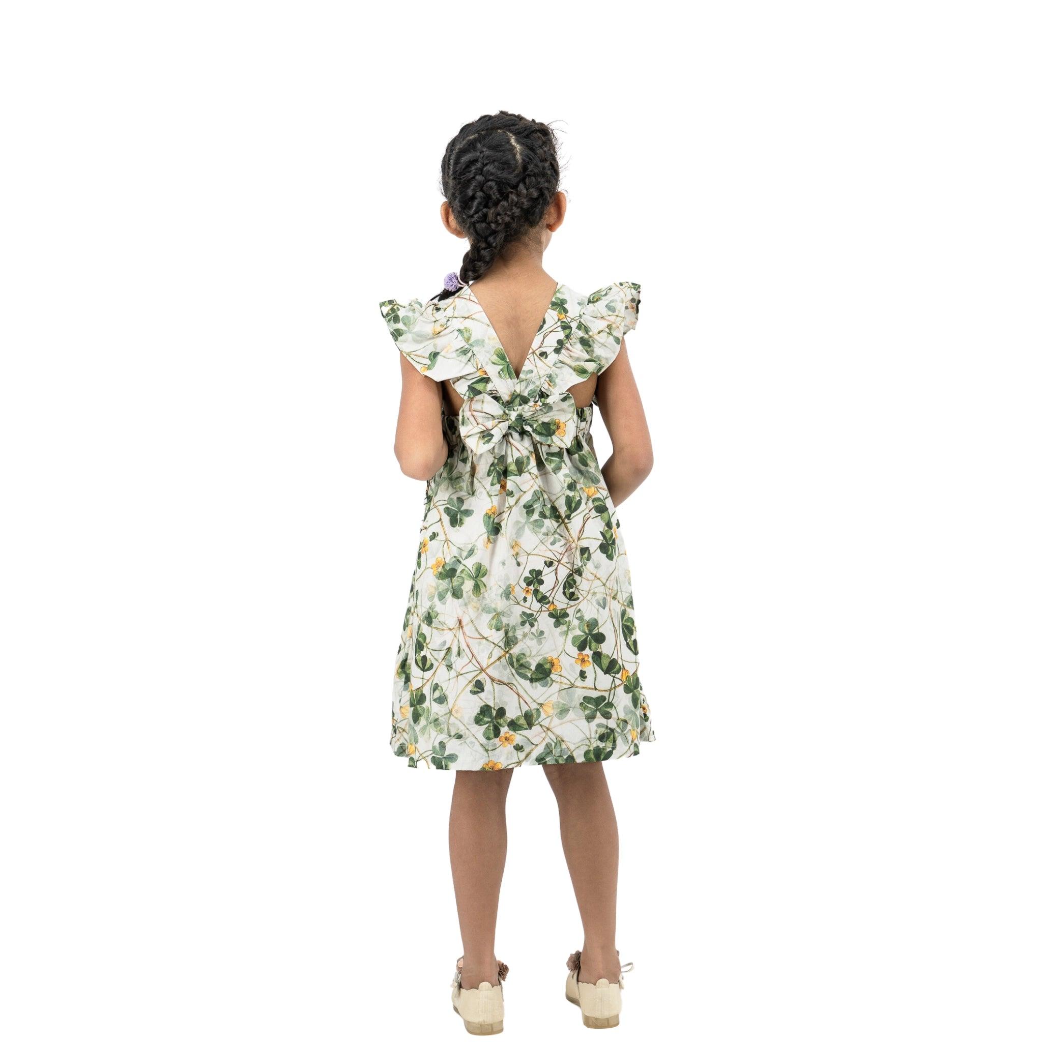 Green Floral Cotton Dress for Girls - DressKaree