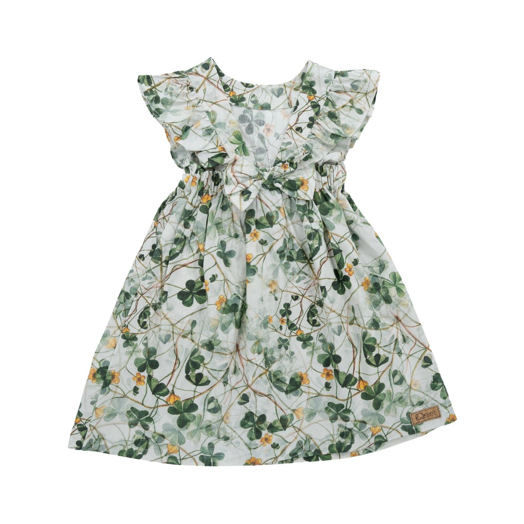 Green Floral Cotton Dress for Girls - DressKaree