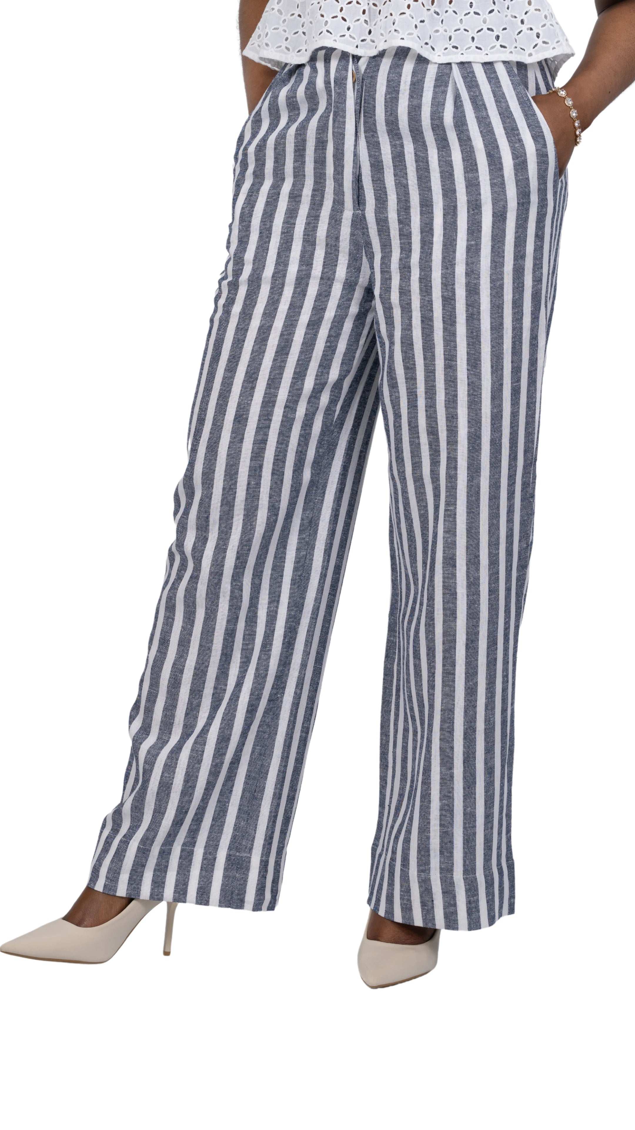 Monochrome Striped Linen Trousers - Sustainable UK - TrousersKaree