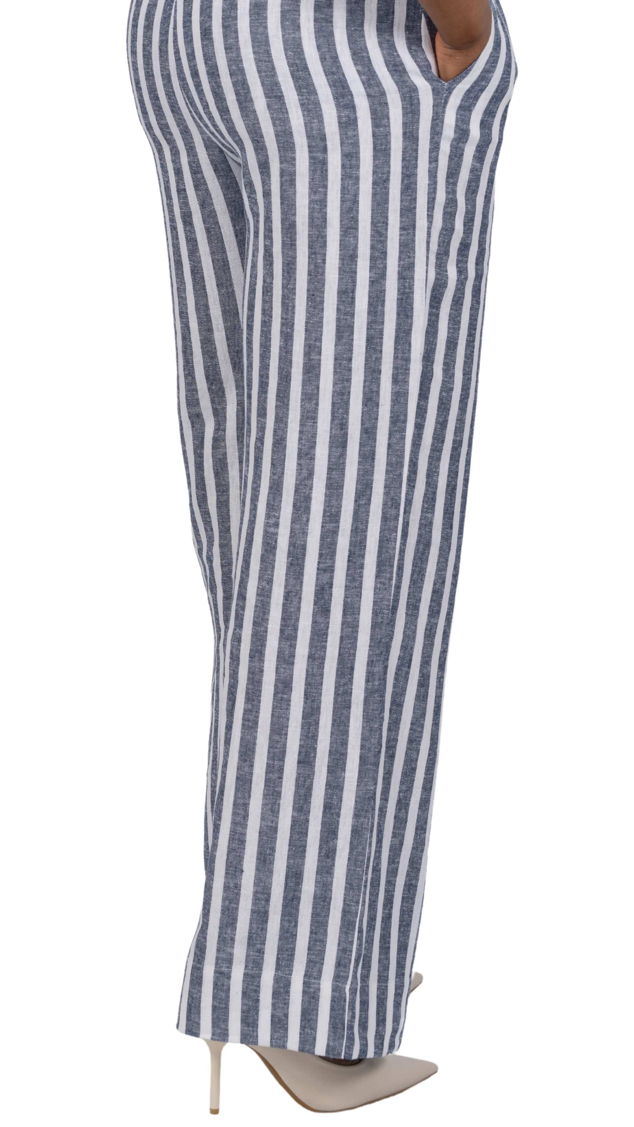 Monochrome Striped Linen Trousers - Sustainable UK - TrousersKaree