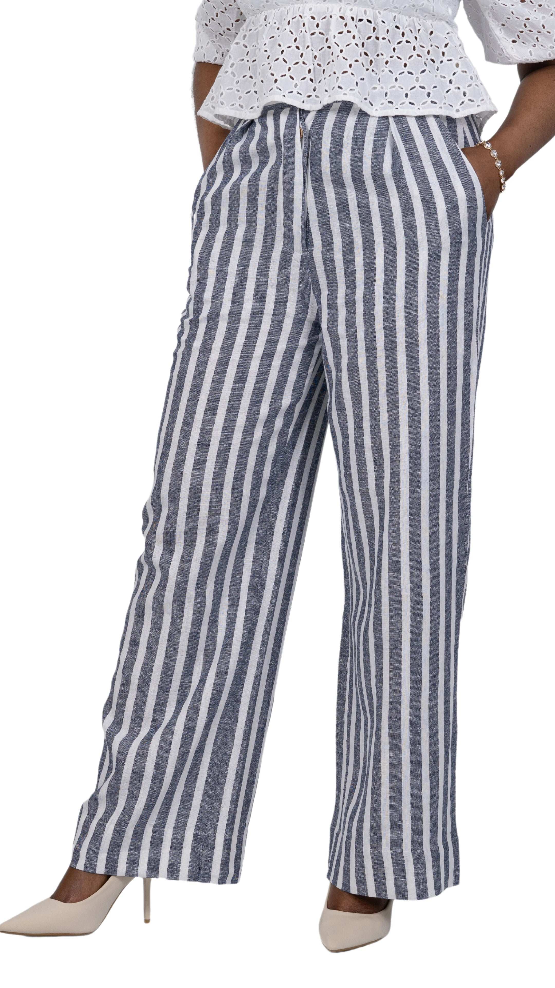 Monochrome Striped Linen Trousers - Sustainable UK - TrousersKaree