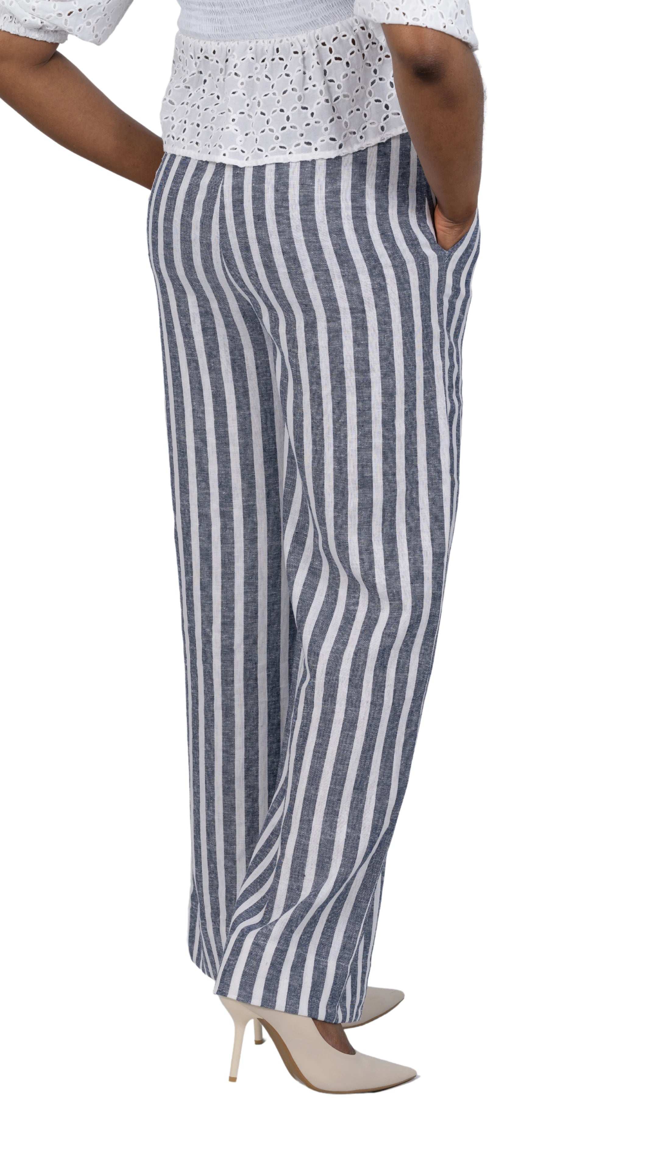 Monochrome Striped Linen Trousers - Sustainable UK - TrousersKaree
