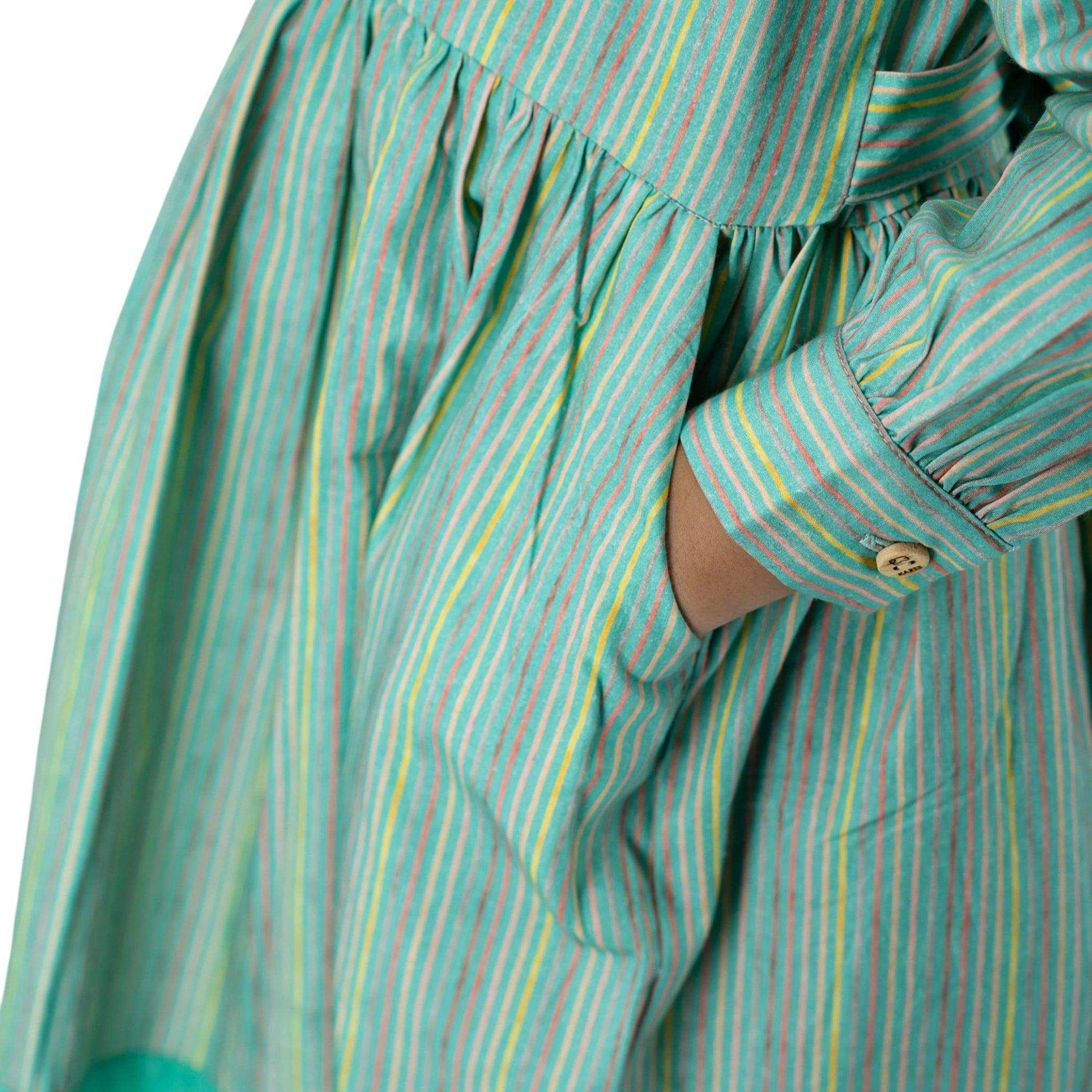 Sustainable Summer Fun: Eco - Friendly Green Stripe Dress - DressKaree