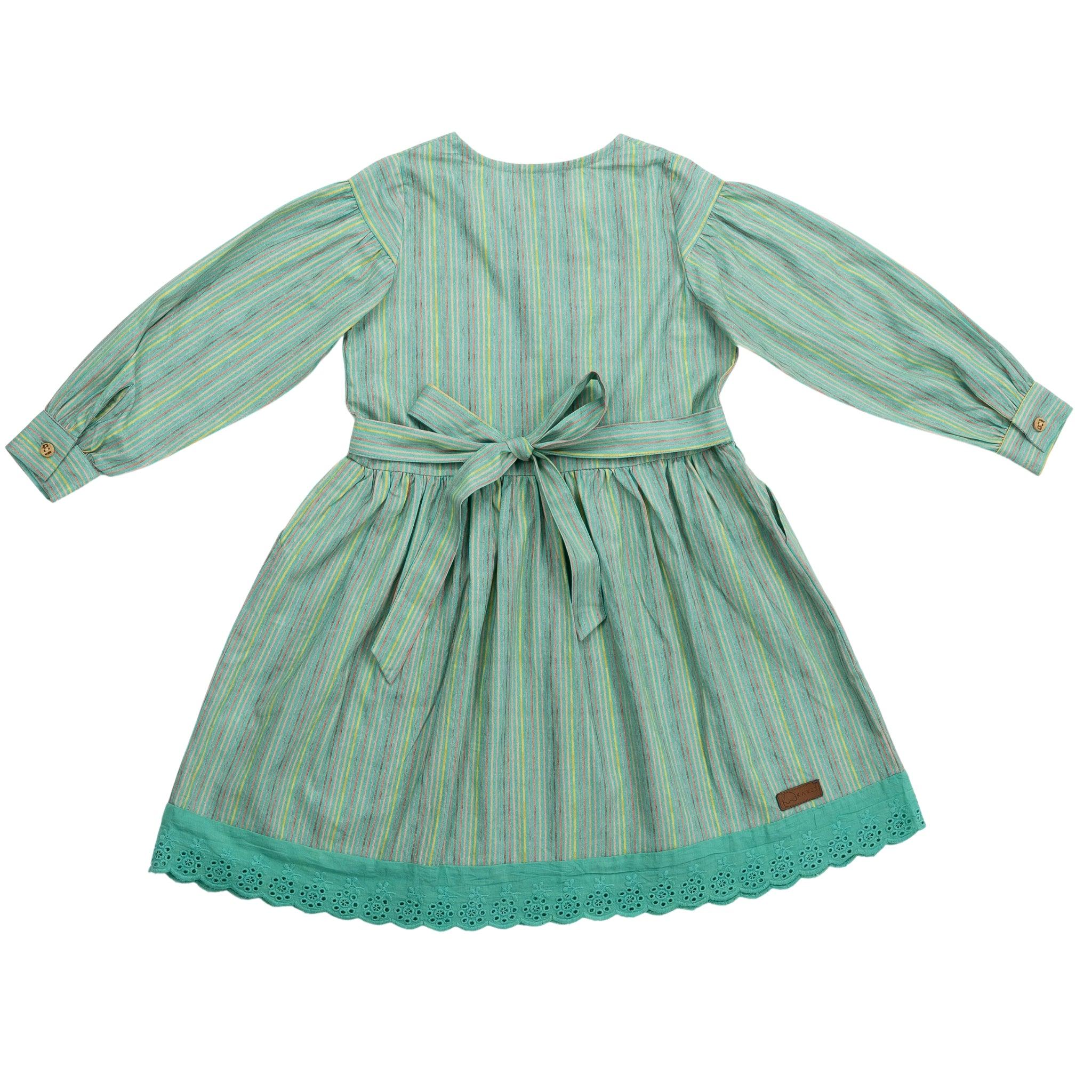 Sustainable Summer Fun: Eco - Friendly Green Stripe Dress - DressKaree