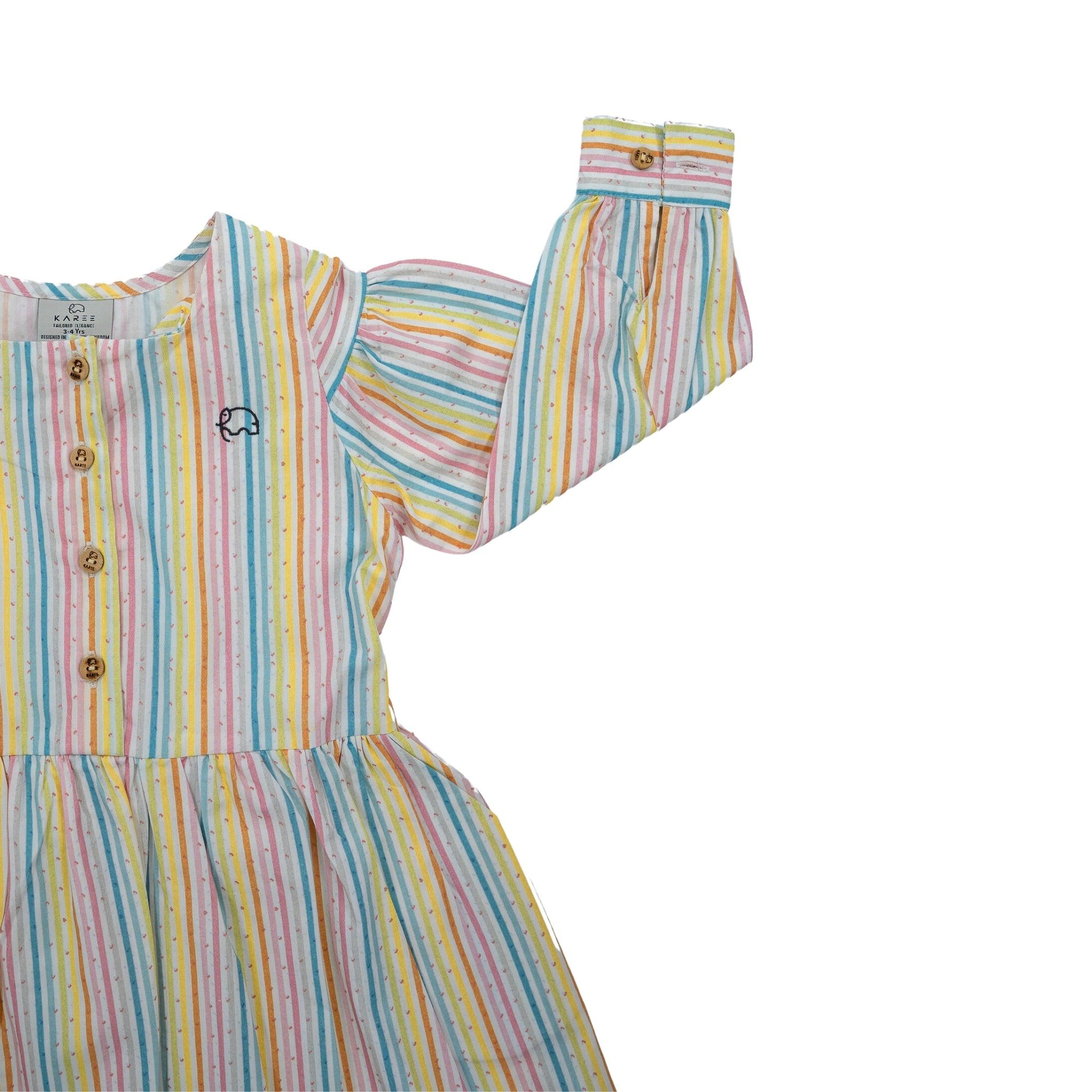 Sustainable Summer Fun: Eco - Friendly Striped Dress with Puff Sleeves - DressKaree