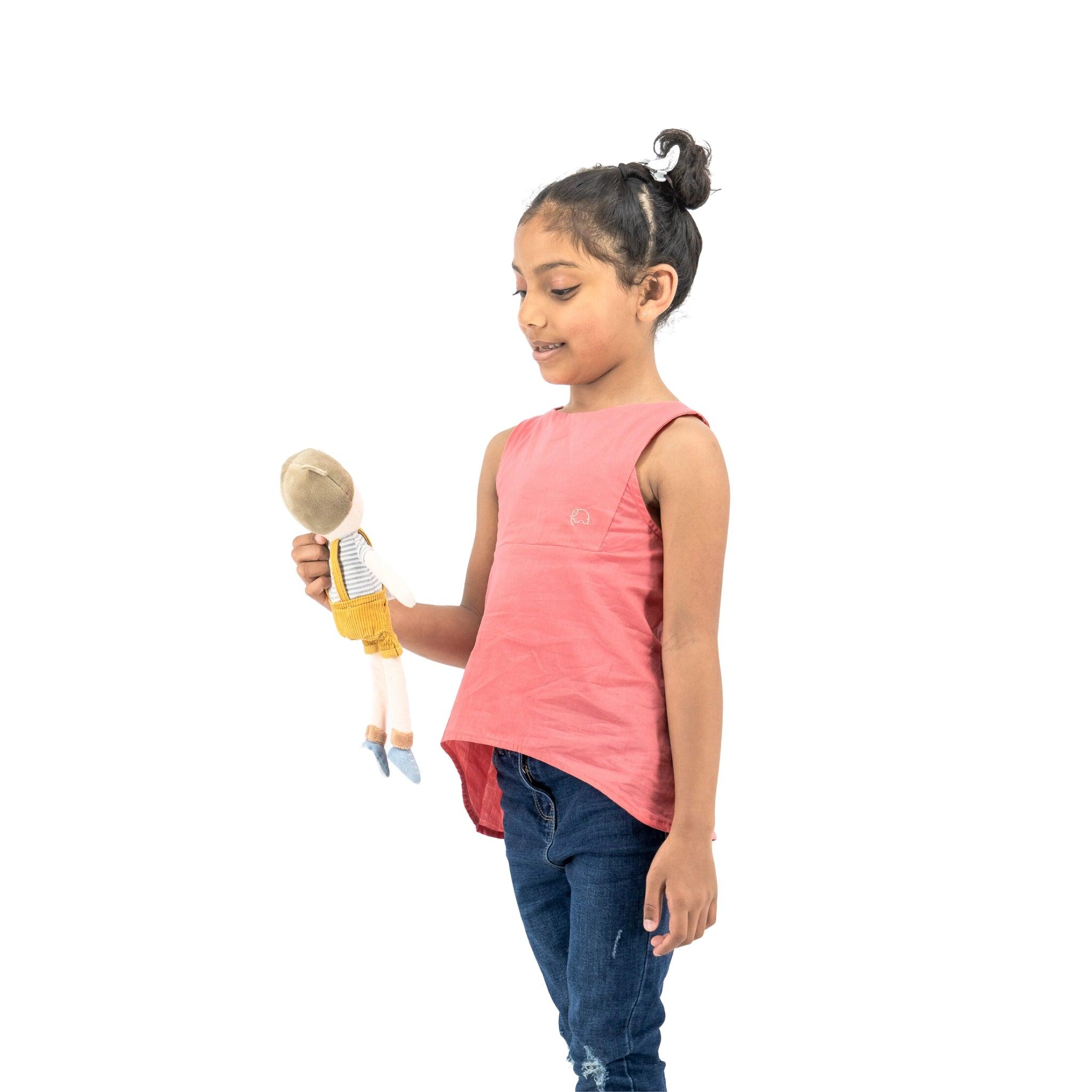 Tea Rose Cotton Bib Neck Top for kids - TopsKaree
