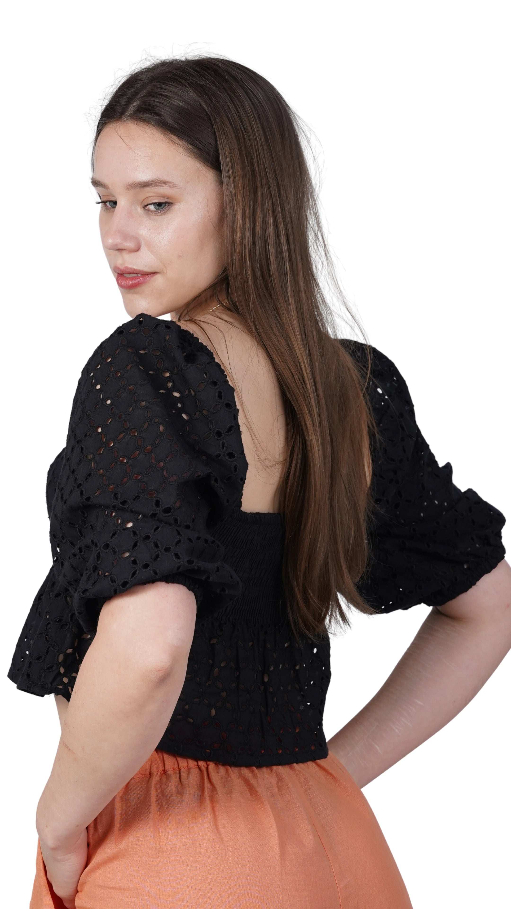 Timeless Allure in Black: Black Lace Enchantment Blouse - TopsKaree