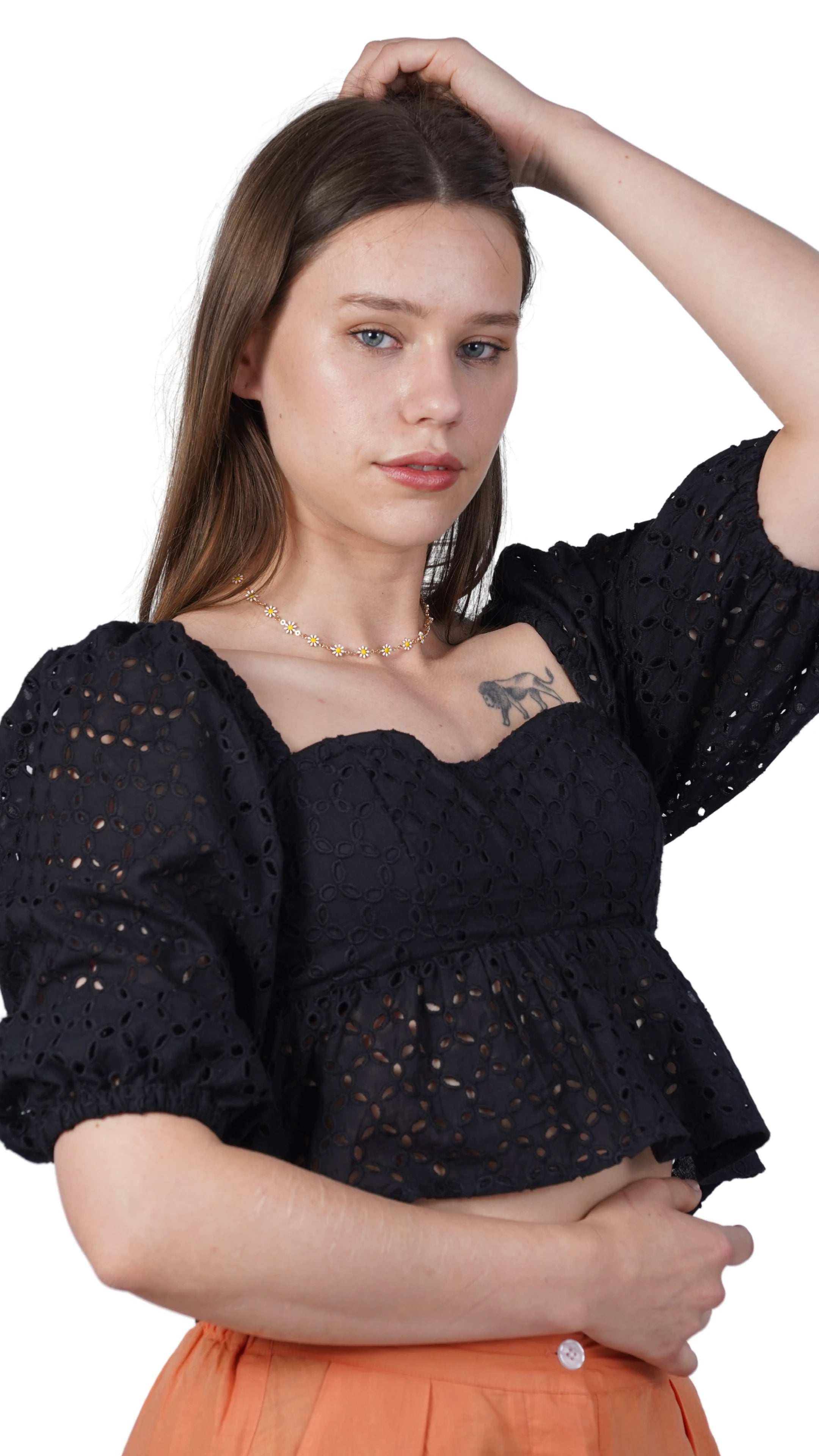 Timeless Allure in Black: Black Lace Enchantment Blouse - TopsKaree