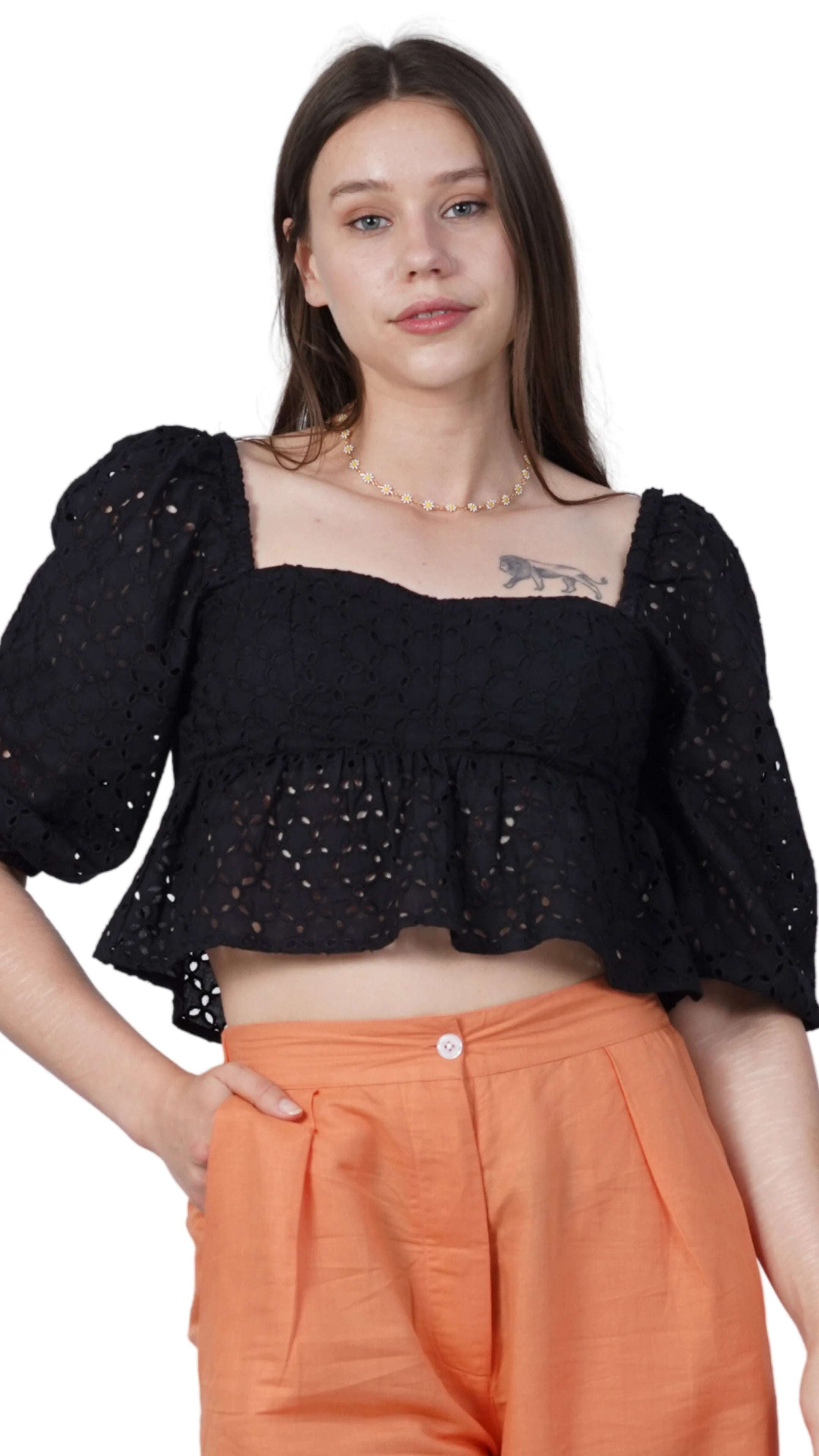 Timeless Allure in Black: Black Lace Enchantment Blouse - TopsKaree