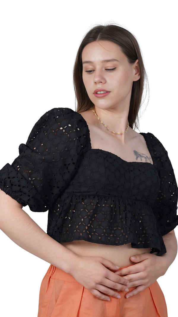 Timeless Allure in Black: Black Lace Enchantment Blouse