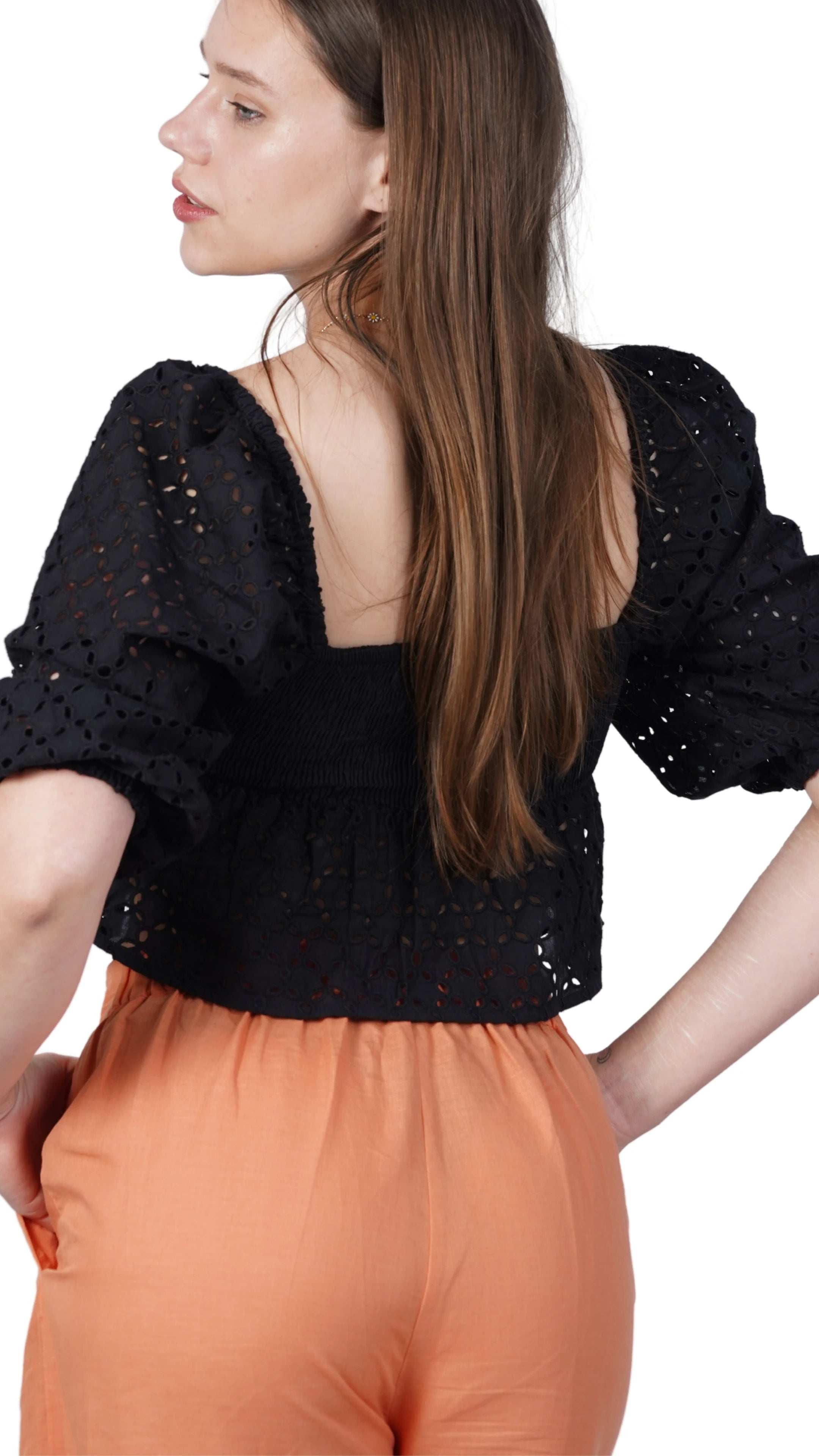 Timeless Allure in Black: Black Lace Enchantment Blouse - TopsKaree