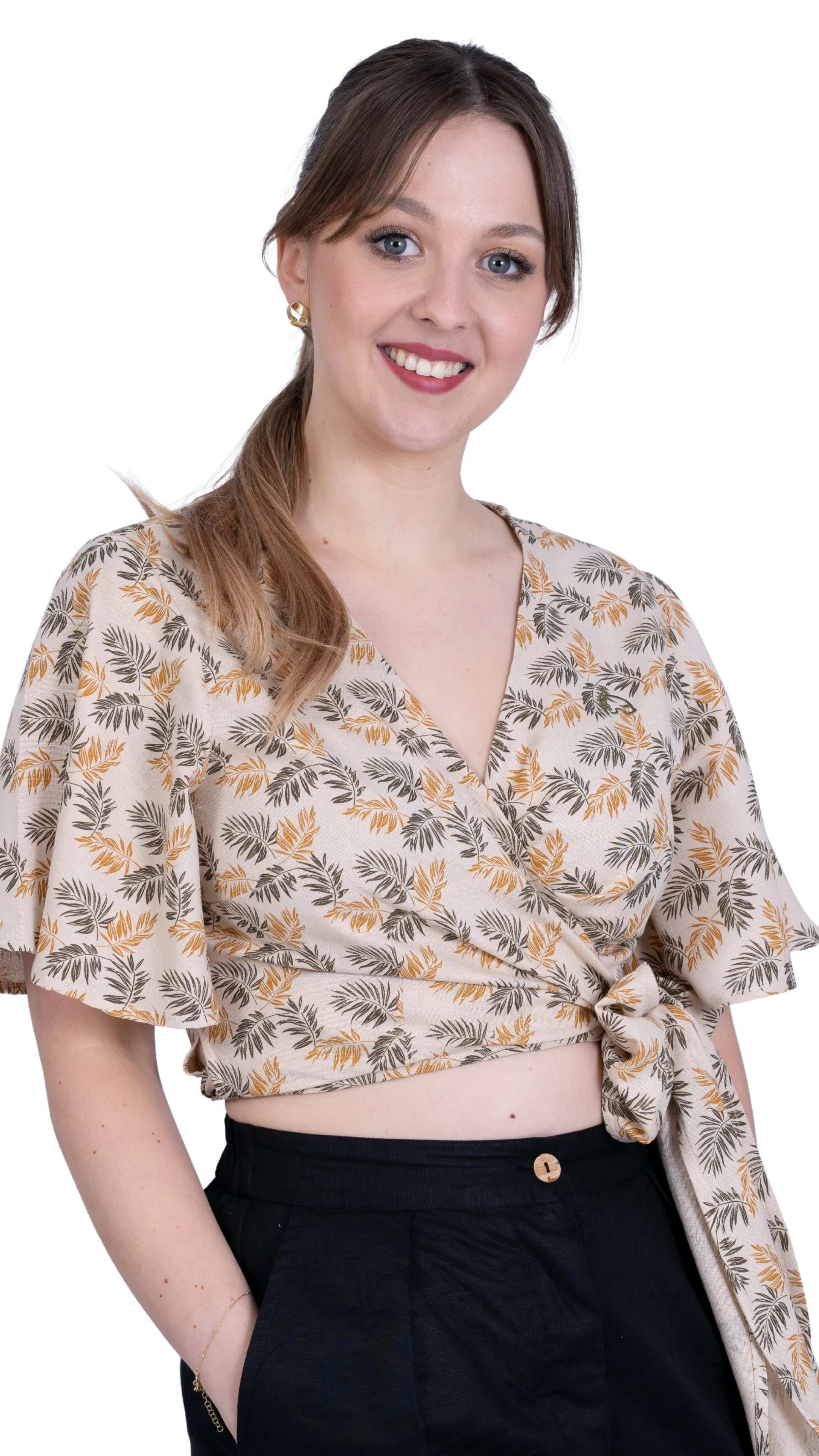 Biscuit Bliss Eco - Friendly Wrap Top | Sustainable Women's Tops - TopsKaree