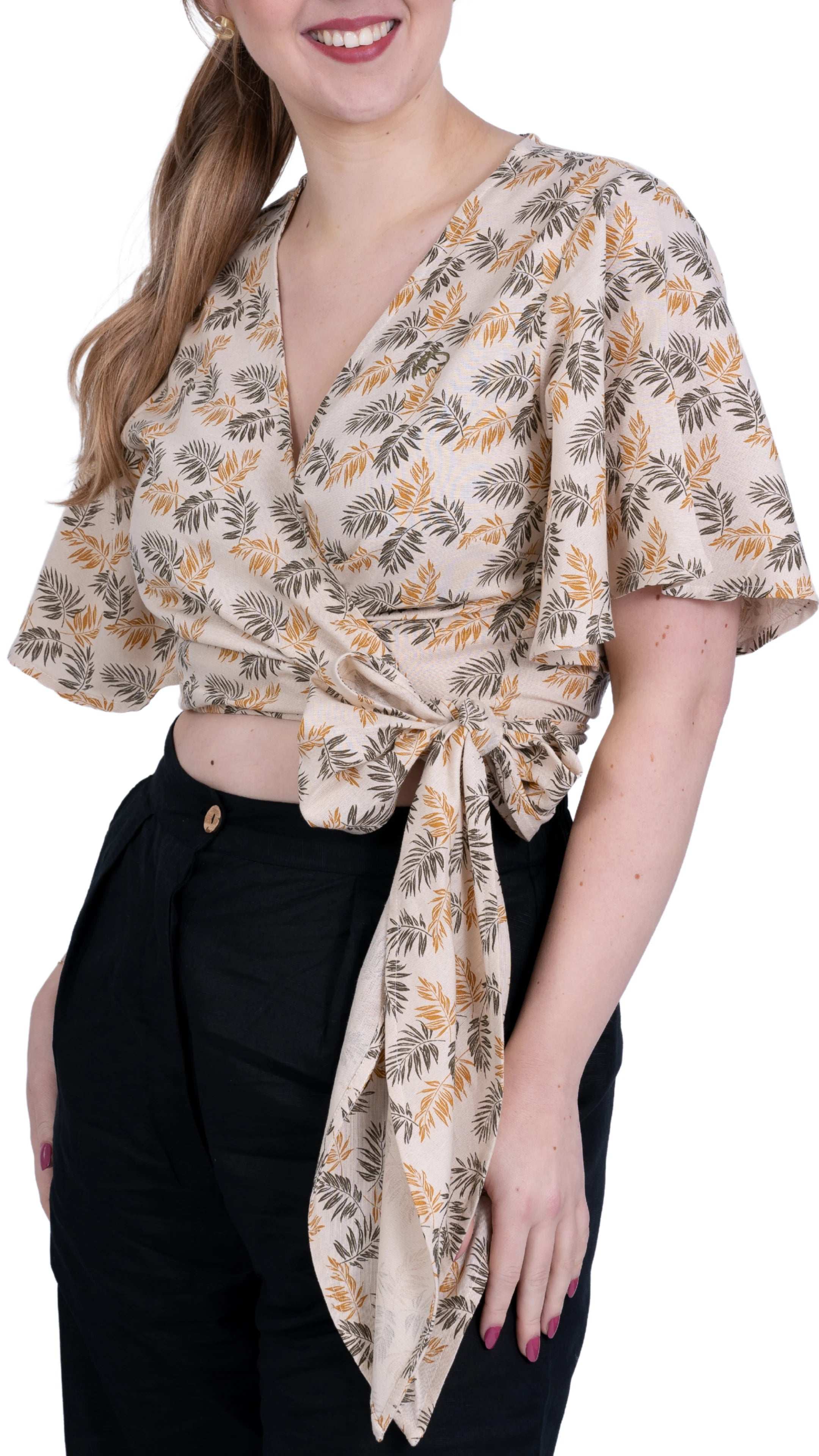 Biscuit Bliss Eco - Friendly Wrap Top | Sustainable Women's Tops - TopsKaree