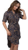 Embrace Coastal Chic with Sustainability: Navy Nights Golden Palm Leaves Linen Shirt Dress
