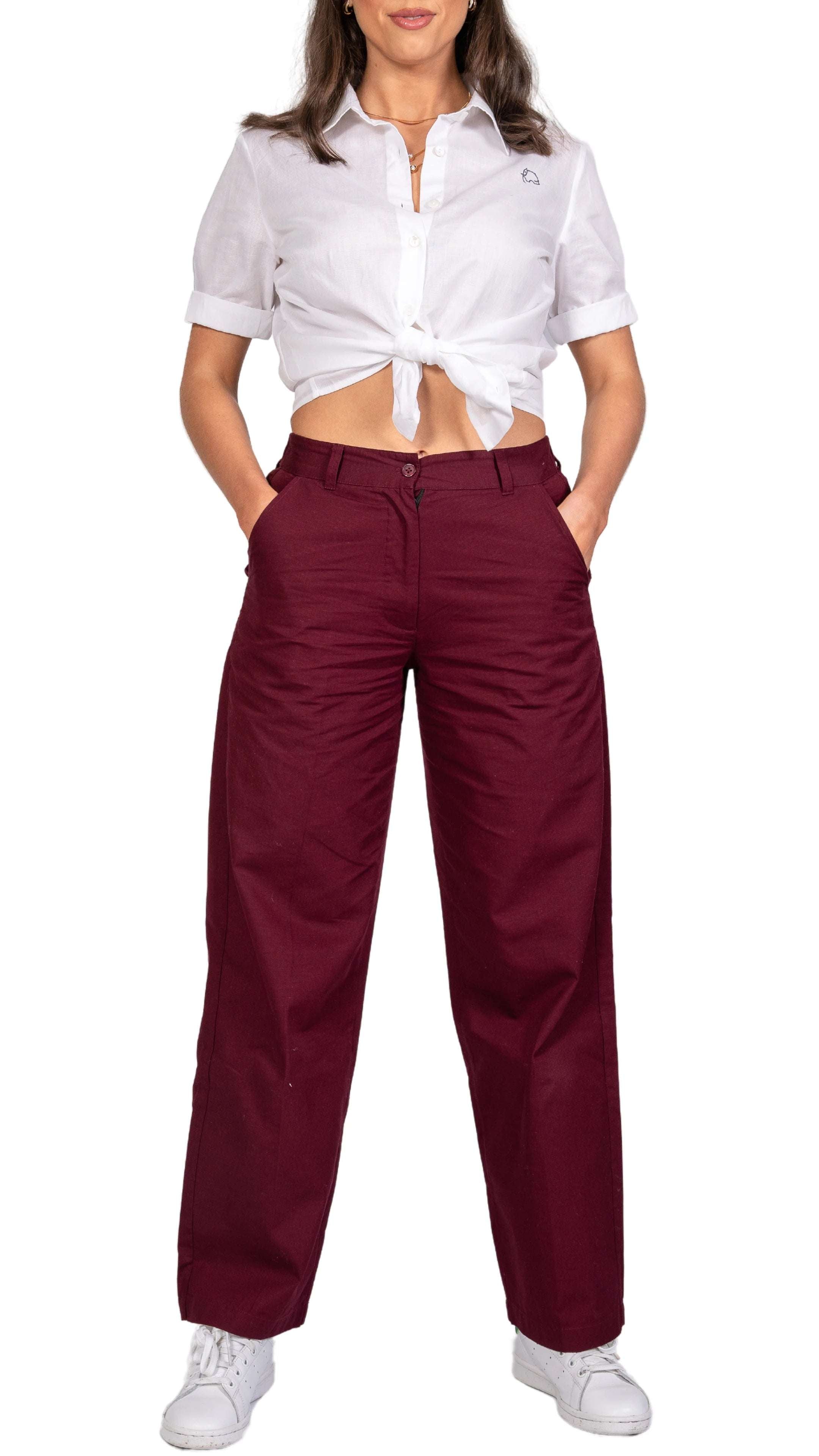 Embrace Enchanting Elegance with Sustainability: Black Rose Elegance Linen Trousers - TrousersKaree