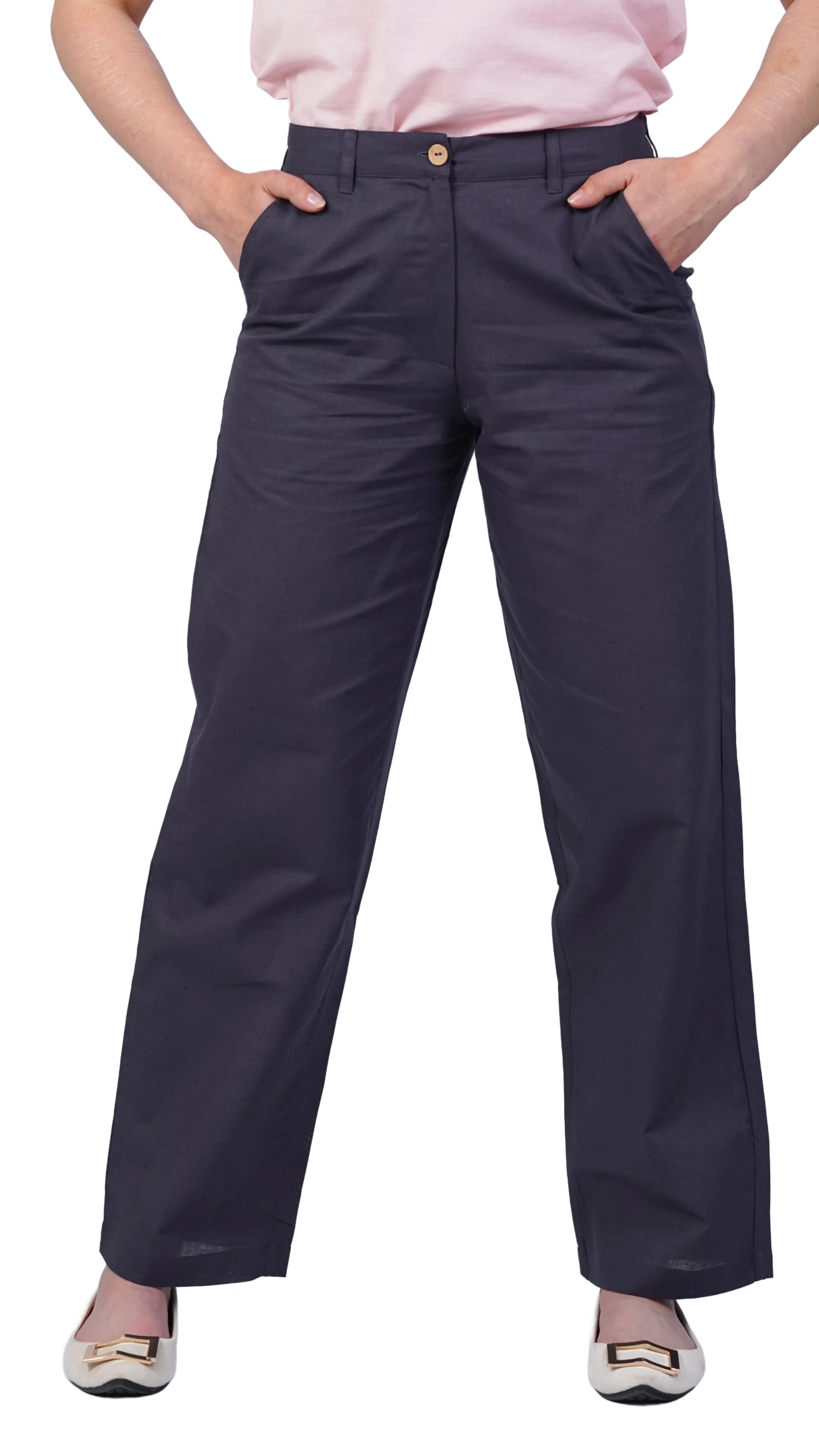 Embrace Tranquil Sophistication with Sustainability: Grey Serenity Cotton Linen Trousers - TrousersKaree