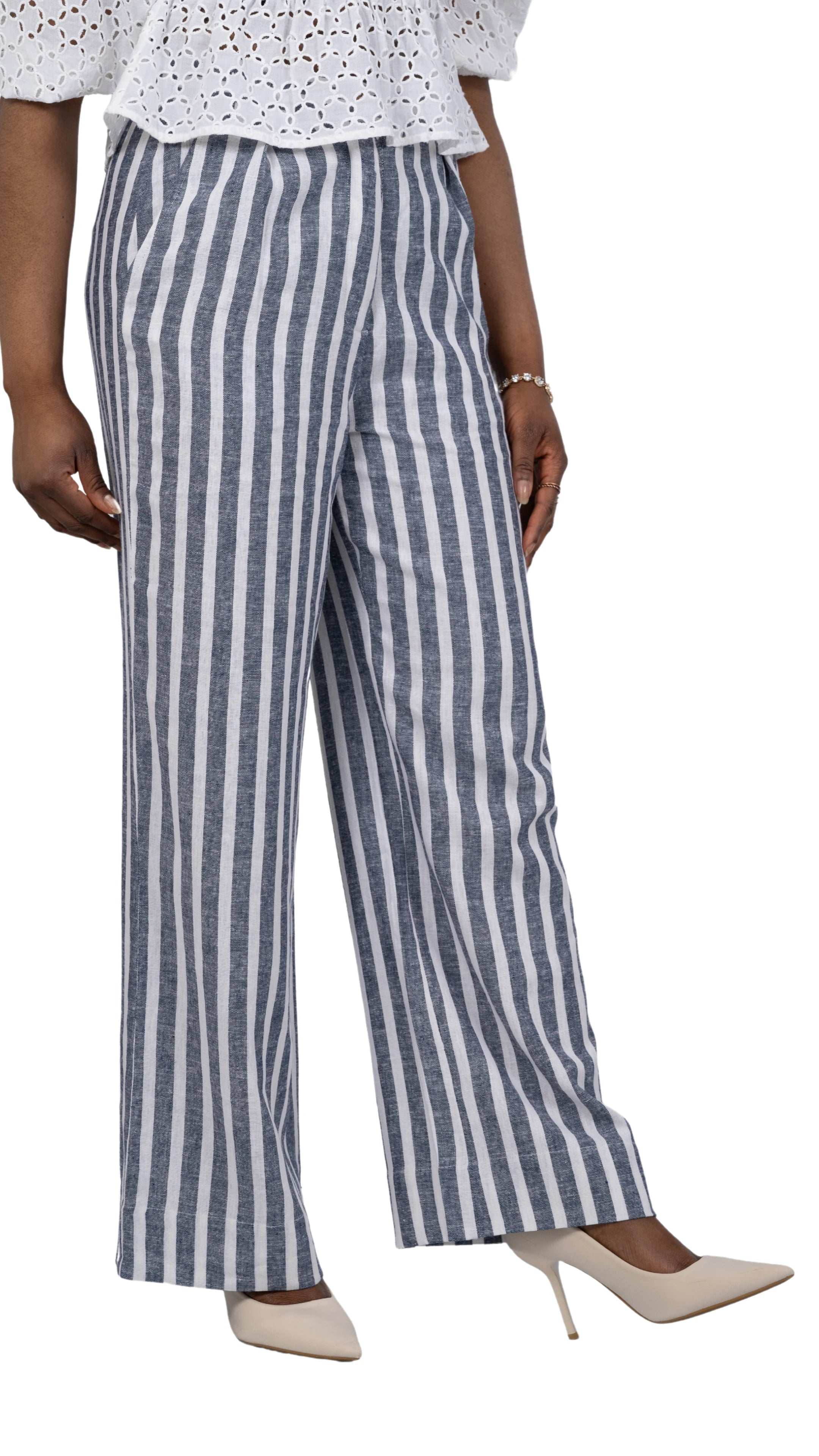 Monochrome Striped Linen Trousers - Sustainable UK - TrousersKaree