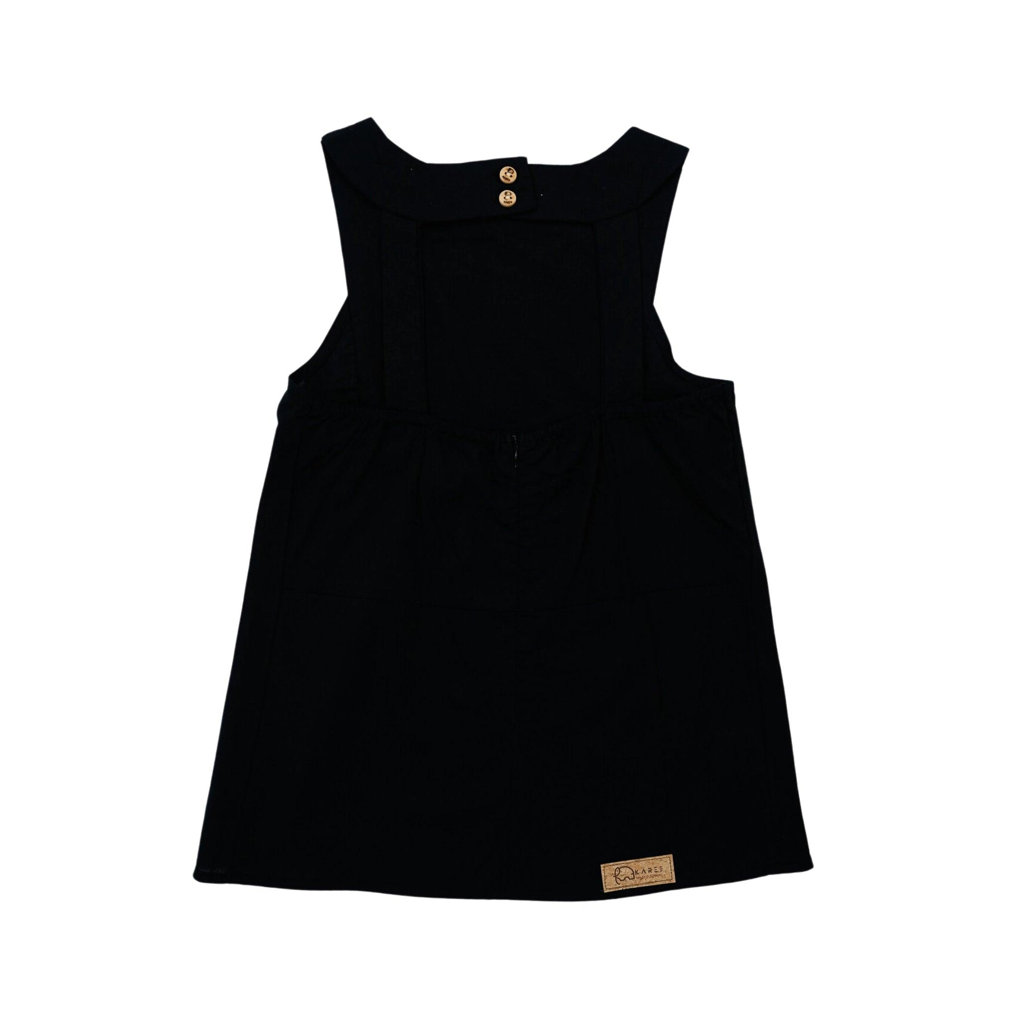 Playful and Sustainable: Black Cotton Bib Neck Top for Girls - TopsKaree