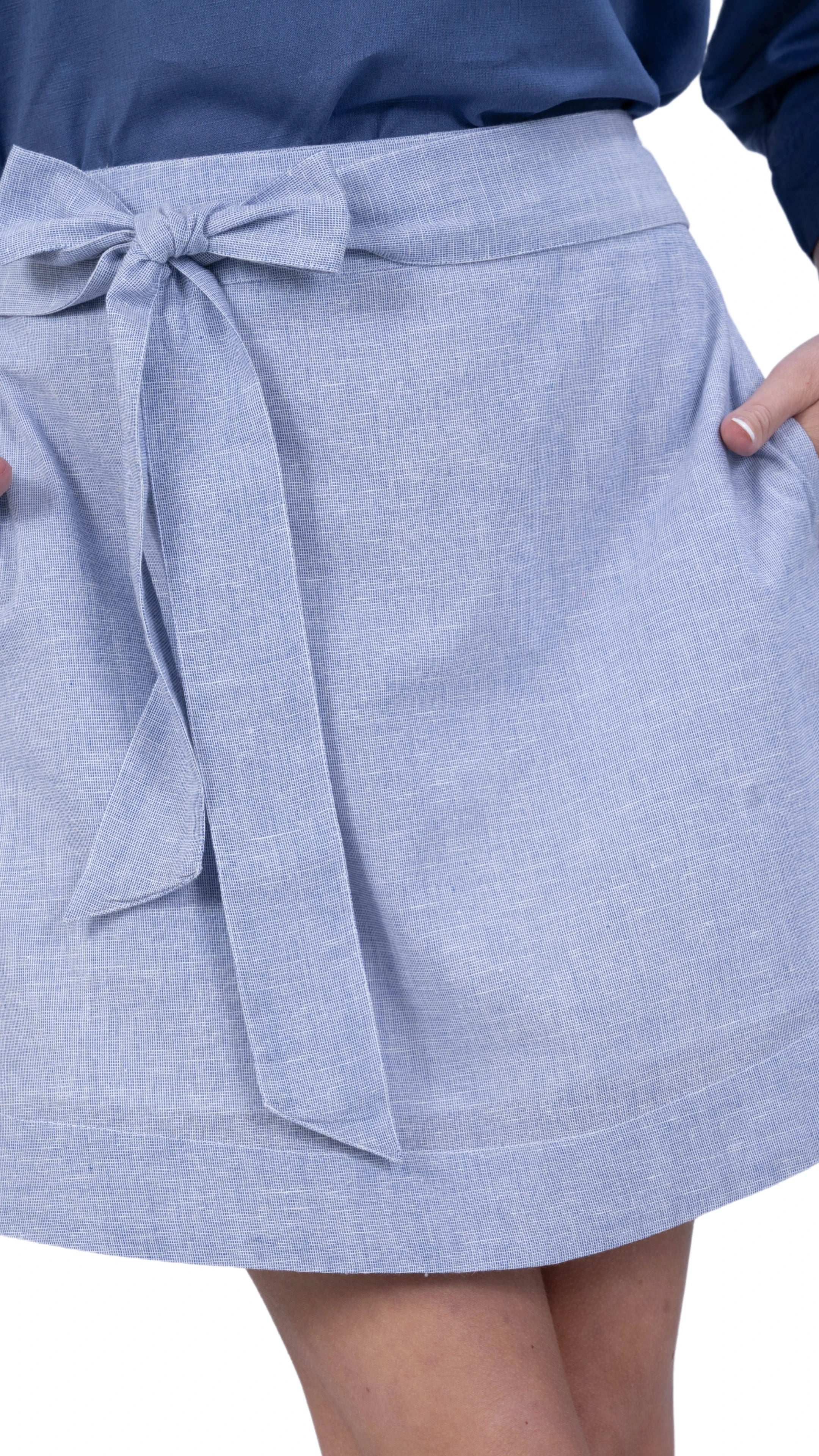 Sustainable Elegance: Light Blue Self Print Elegance Linen Cotton Skirt - SkirtsKaree