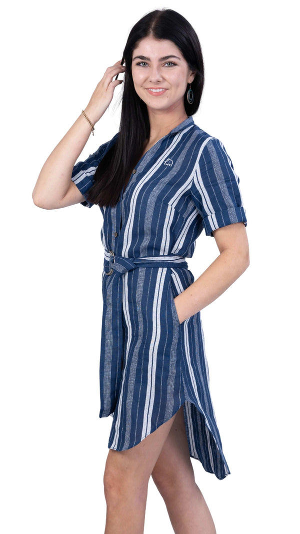 Navy Striped Linen Shirt Dress | Sustainable Women’s Linen Fashion UK