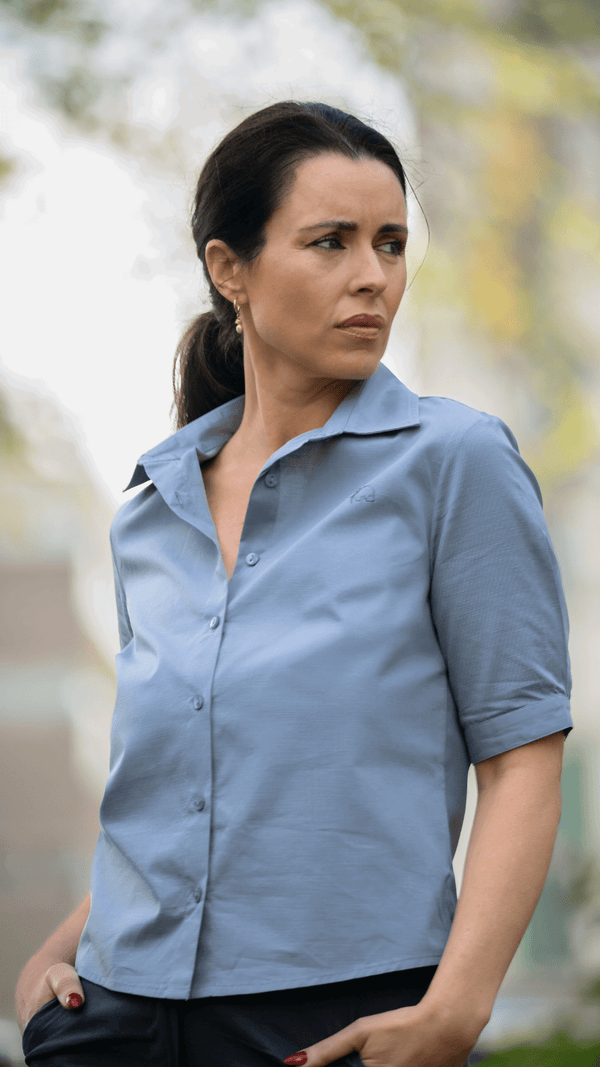 Workwear Chic: Sustainable Grey Mist Linen Shirt